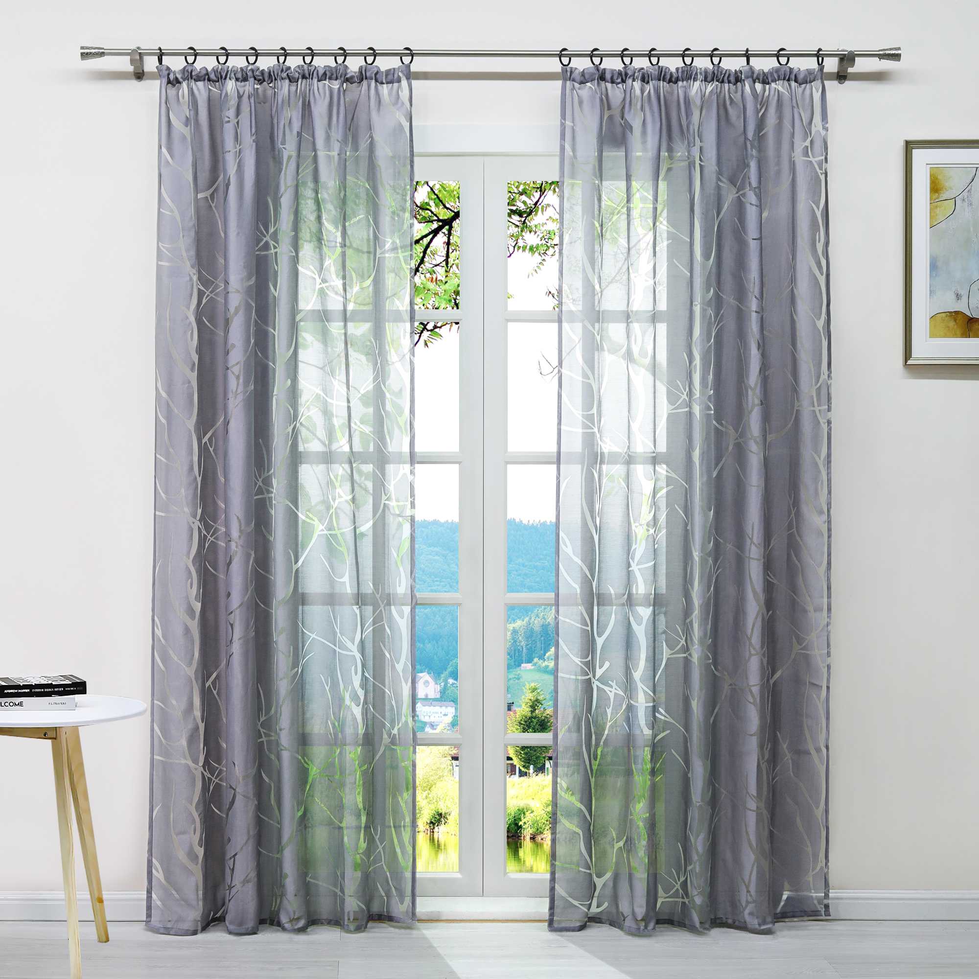 Transparenter Vorhang mit grobes Zweigmuster leicht Schutzfunktion Lichtdurchlässigkeit Gartenstil 1 Stück