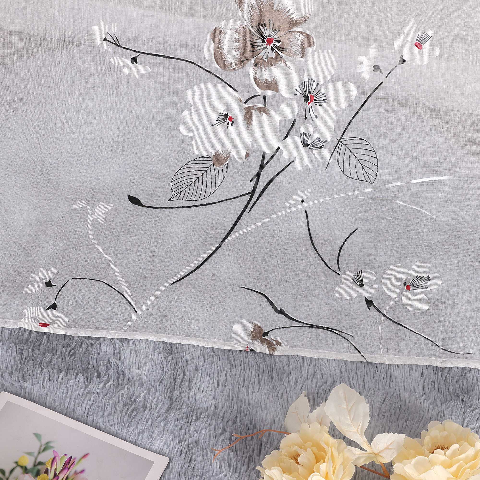 Transparent Vorang mit floramuster Kirschblüte Ösenschal 1 Stück