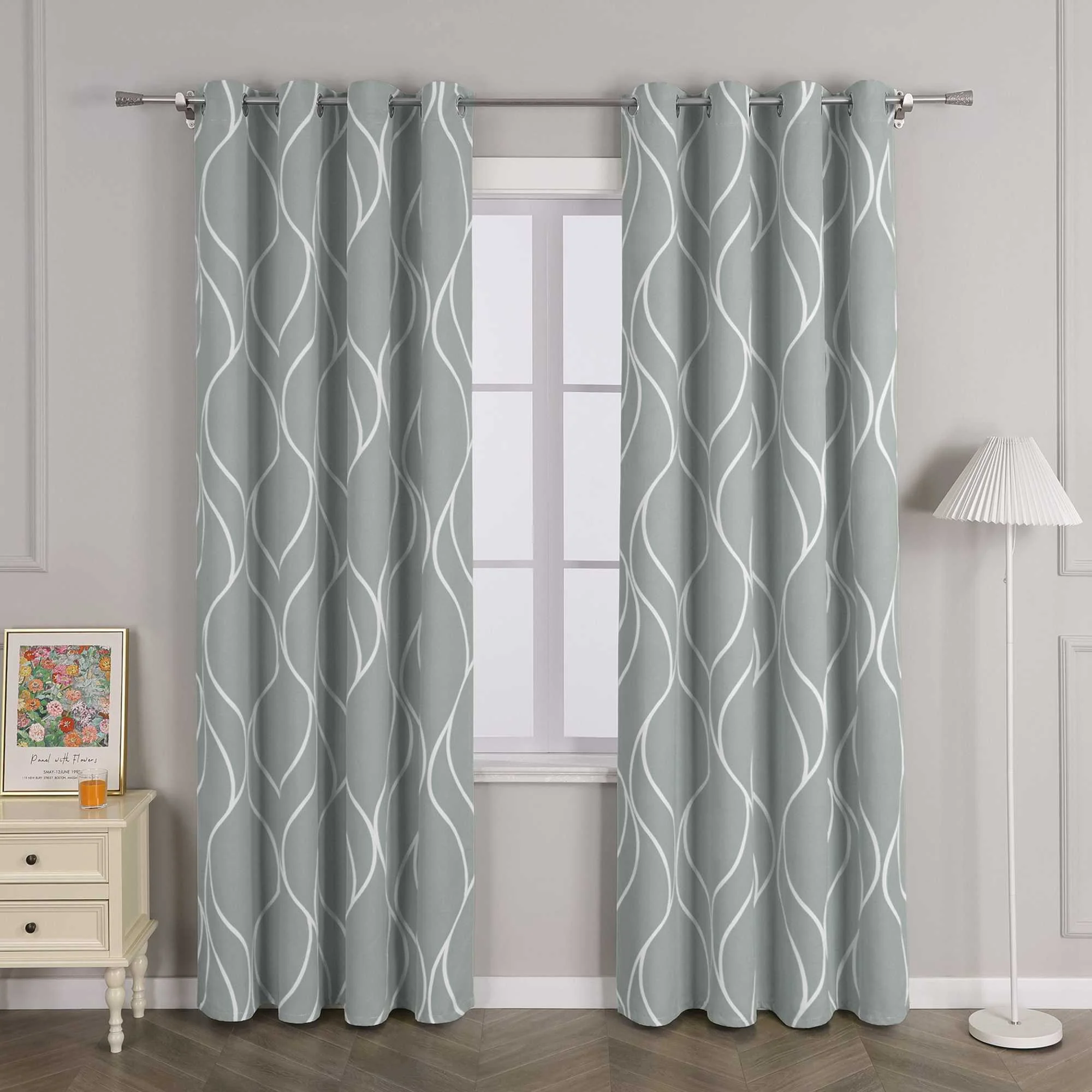 Verdunkelungsvorhänge Ösenschal mit Wellenmuster Blickdichte Landhaus Schlafzimmer  1 St.