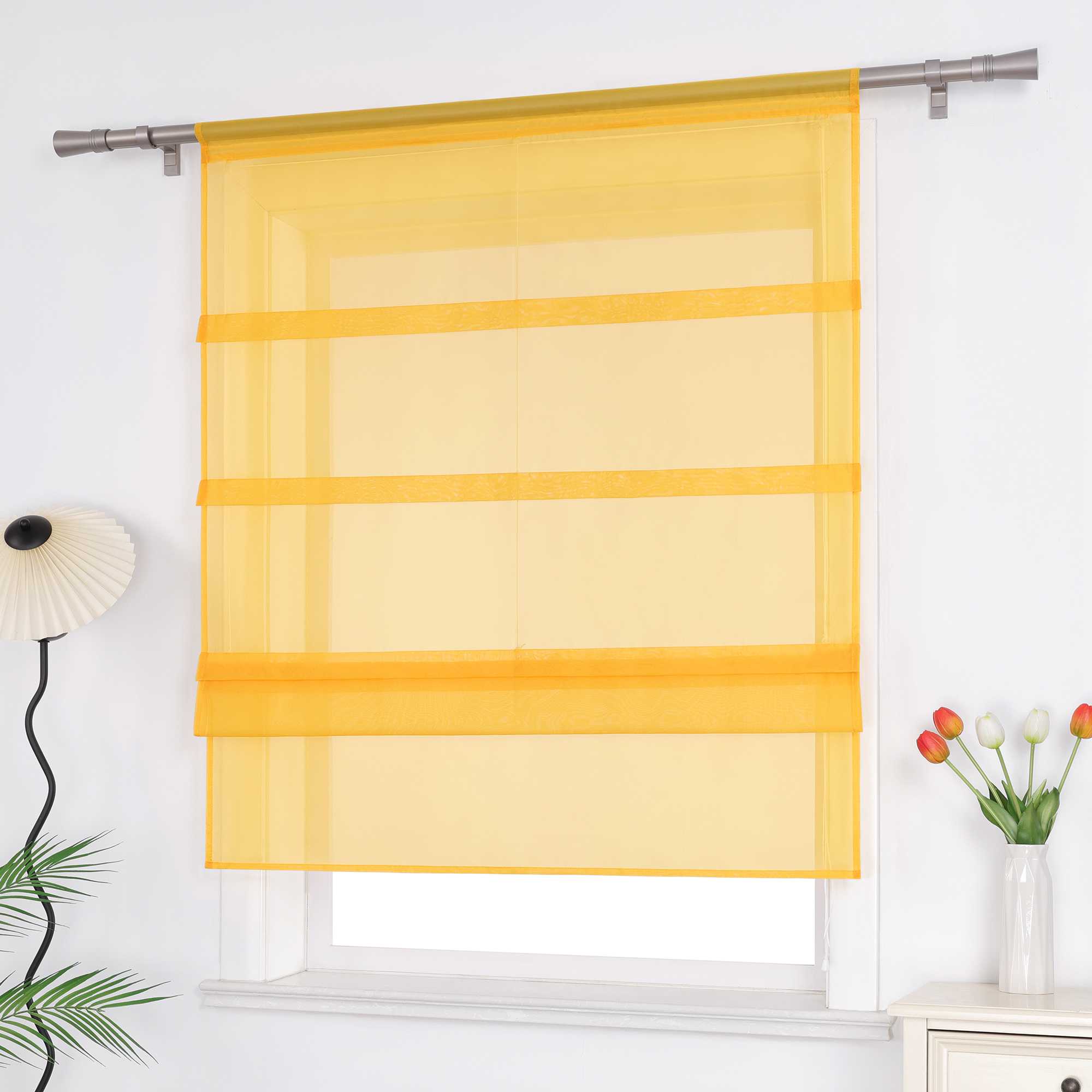 Raffrollo Voile Raffgardinen durch Tunnelzug Bändchenrollo Küche Gardinen Transparent Uni 1 Stück