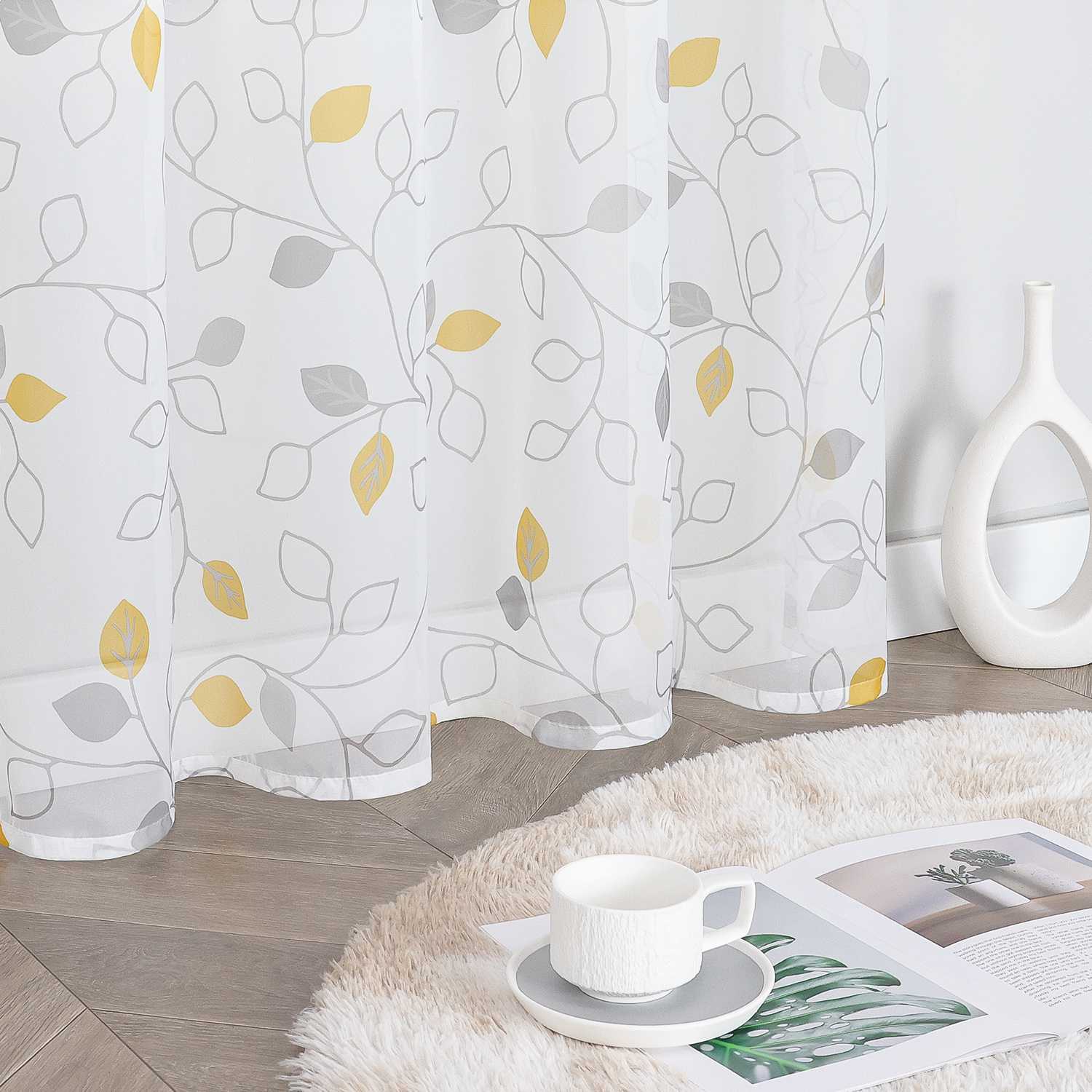 Gardinen schals mit Blättermuster transparent Vorhang mit Schlaufen 1 Stück