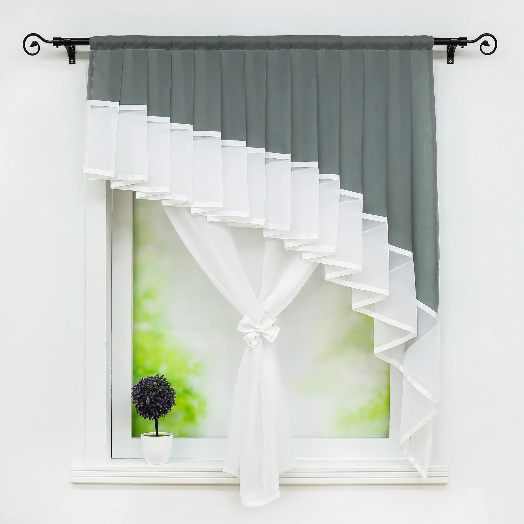 Romantischer transparenter Vorhang mit Volant 2-in-1 Design