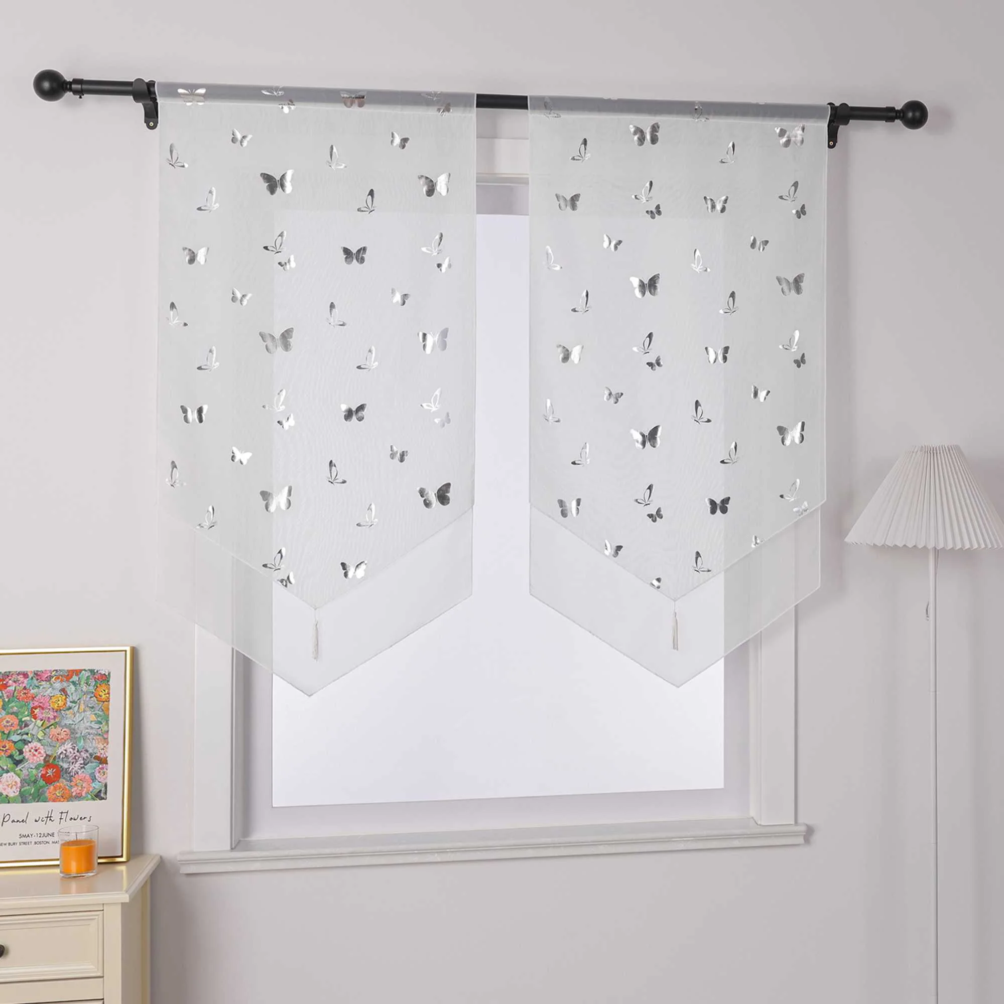 Scheibengardine Bistrogardine mit Schmetterlingsmuster Modern Voile Küche Gardinen Transparent 1 Stück