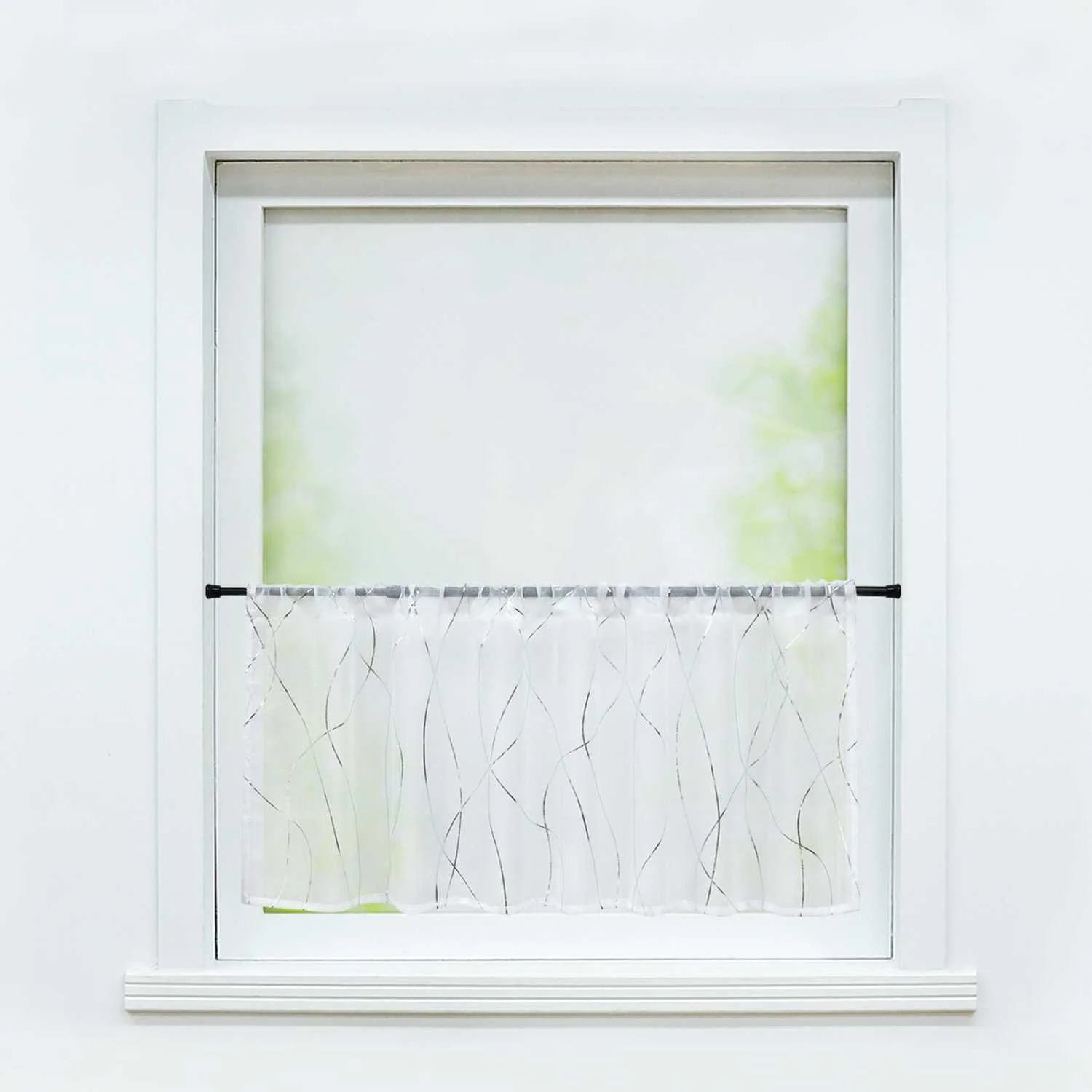 Scheibengardinen durch Tunnelzug Modern Bistrogardine Küchengardinen Landhausstil Kurzstores Wellenstreifen Transparent