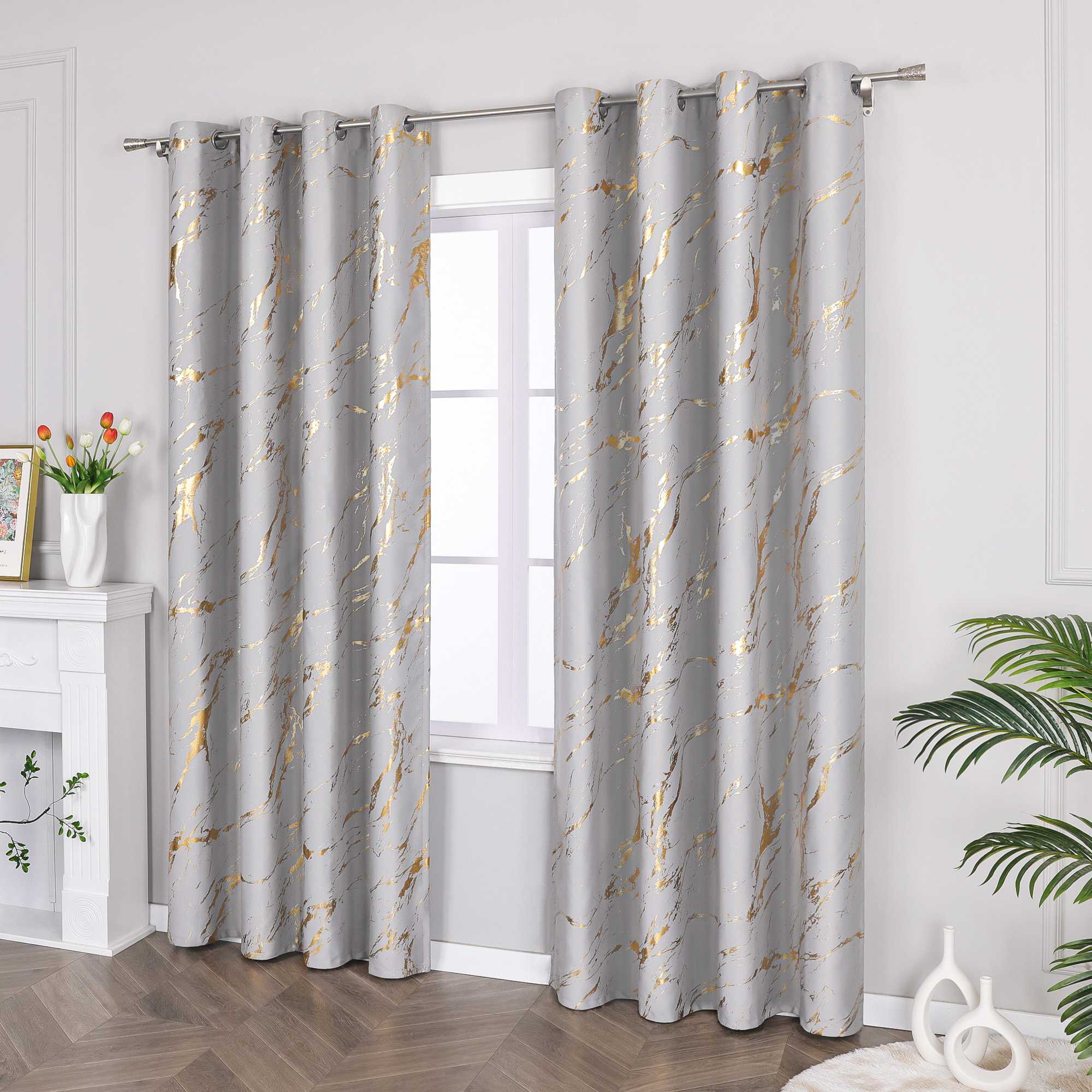 Verdunkelungsvorhang mit Marmor-Optik luxuriöser Fensterschal Wohnzimmer 1 Stück