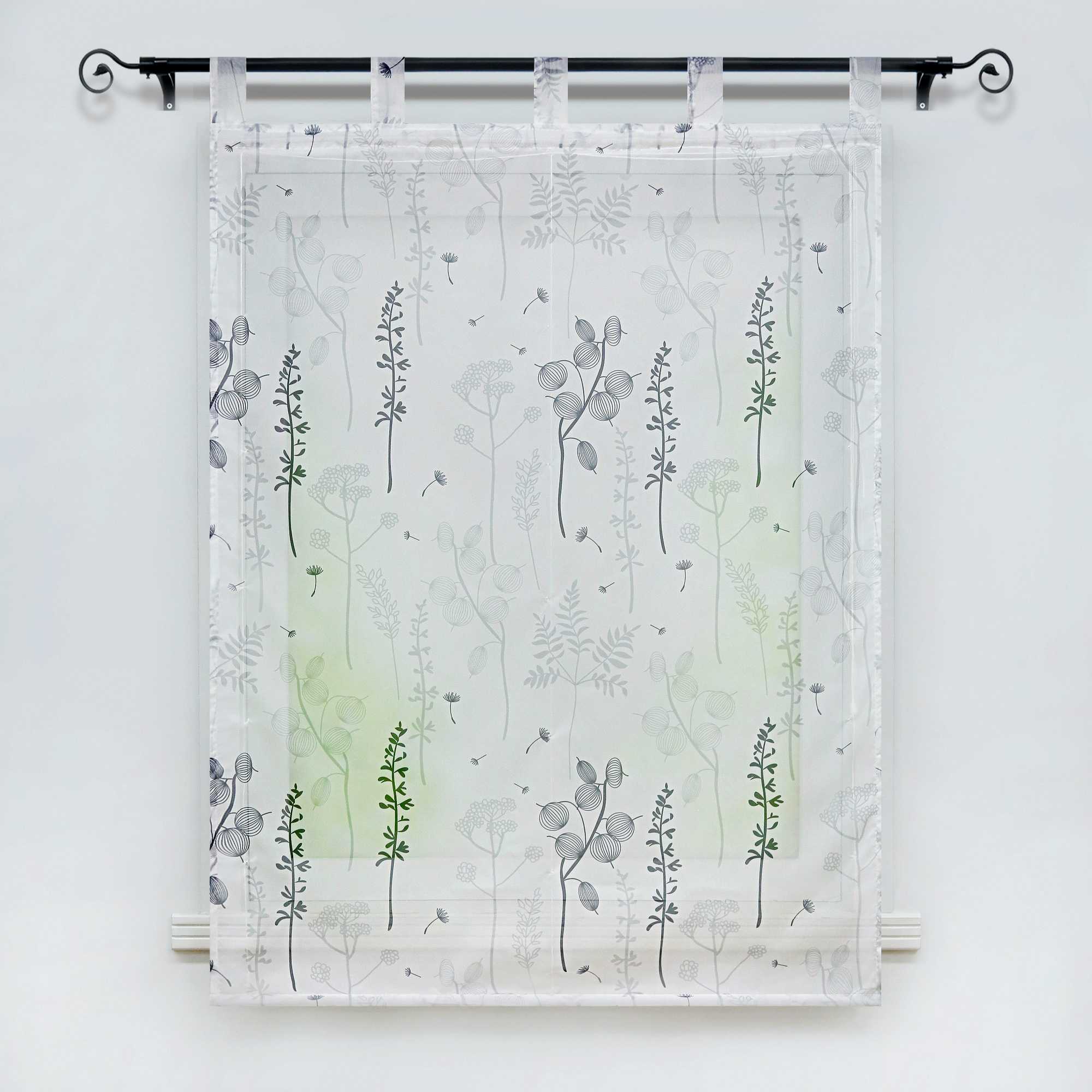 Raffrollo mit Schlaufen Voile Raffgardine Modern Küche Gardinen mit Laternenblume Muster Wohnzimmer Halbtransparent