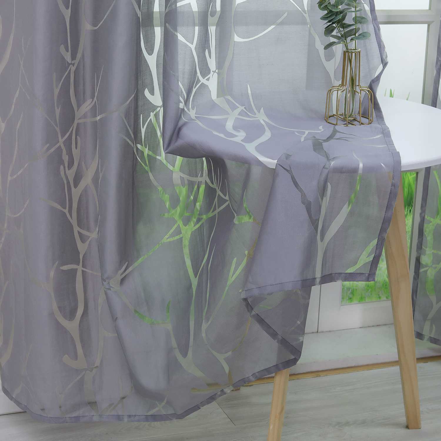 Transparenter Vorhang mit grobes Zweigmuster leicht Schutzfunktion Lichtdurchlässigkeit Gartenstil 1 Stück