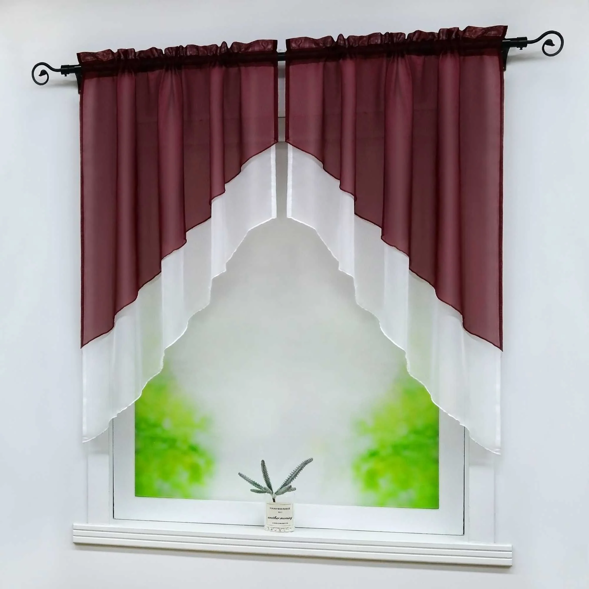 Delien Zweifarbige Fensterdekoration vloants Kurz Gardine 2er-Pack