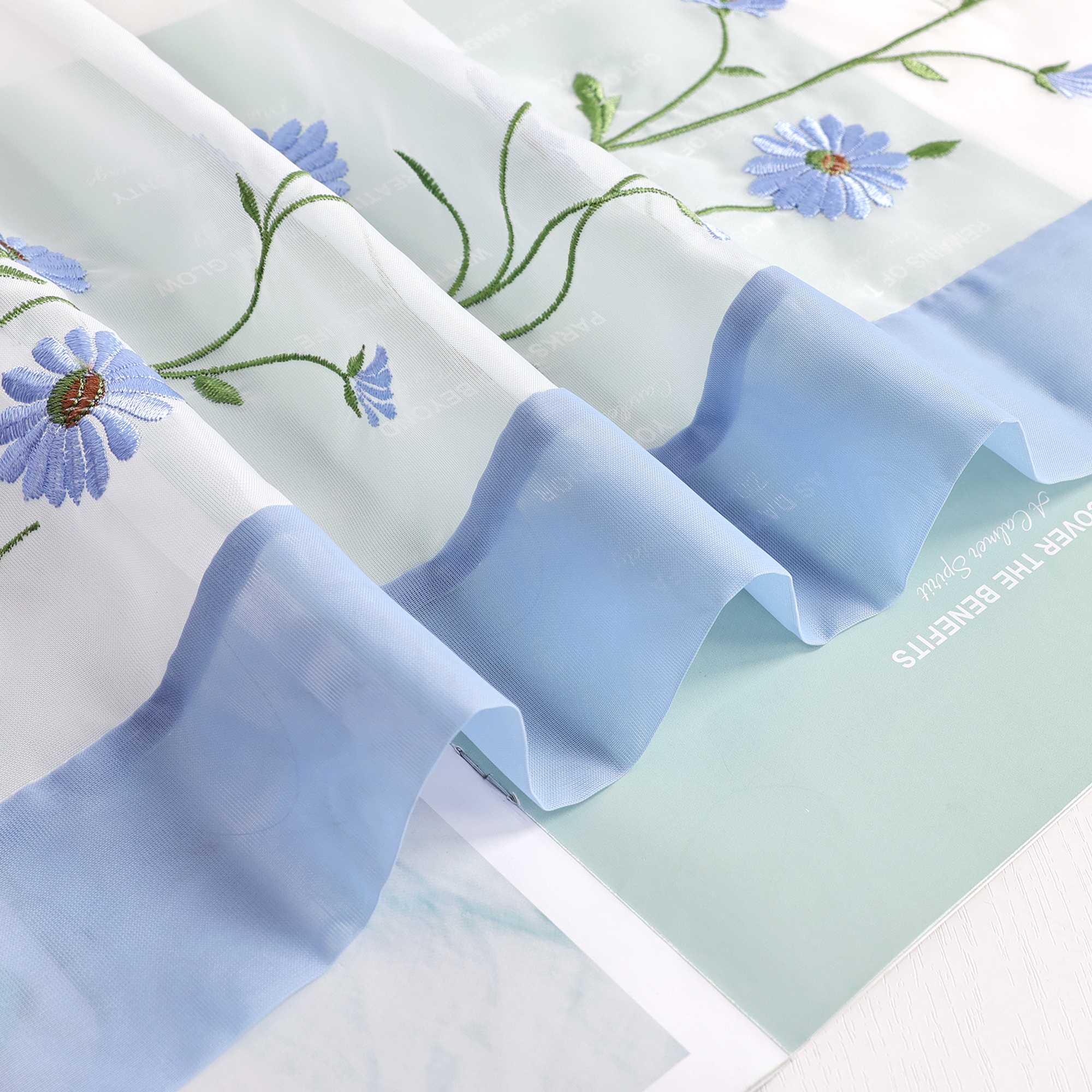 Raffrollo Voile Raffgardinen mit Schlaufen Küche Fenster Vorhänge mit Blumenmuster Stickerei Transparent Weiß 1 Stück