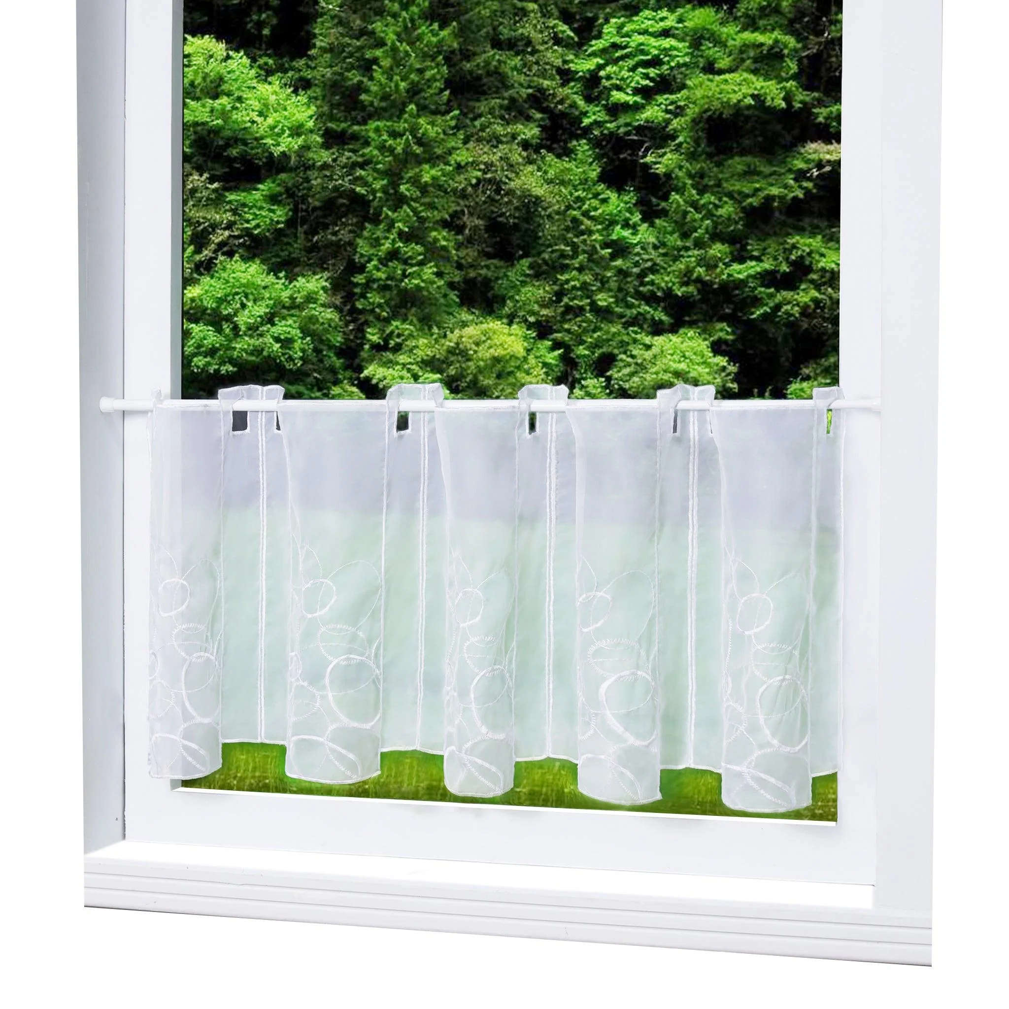 Scheibengardine durch Stangendurchzug transaprent Kreis-Muster lichtdurchlässig Fensterdeko 1 stück