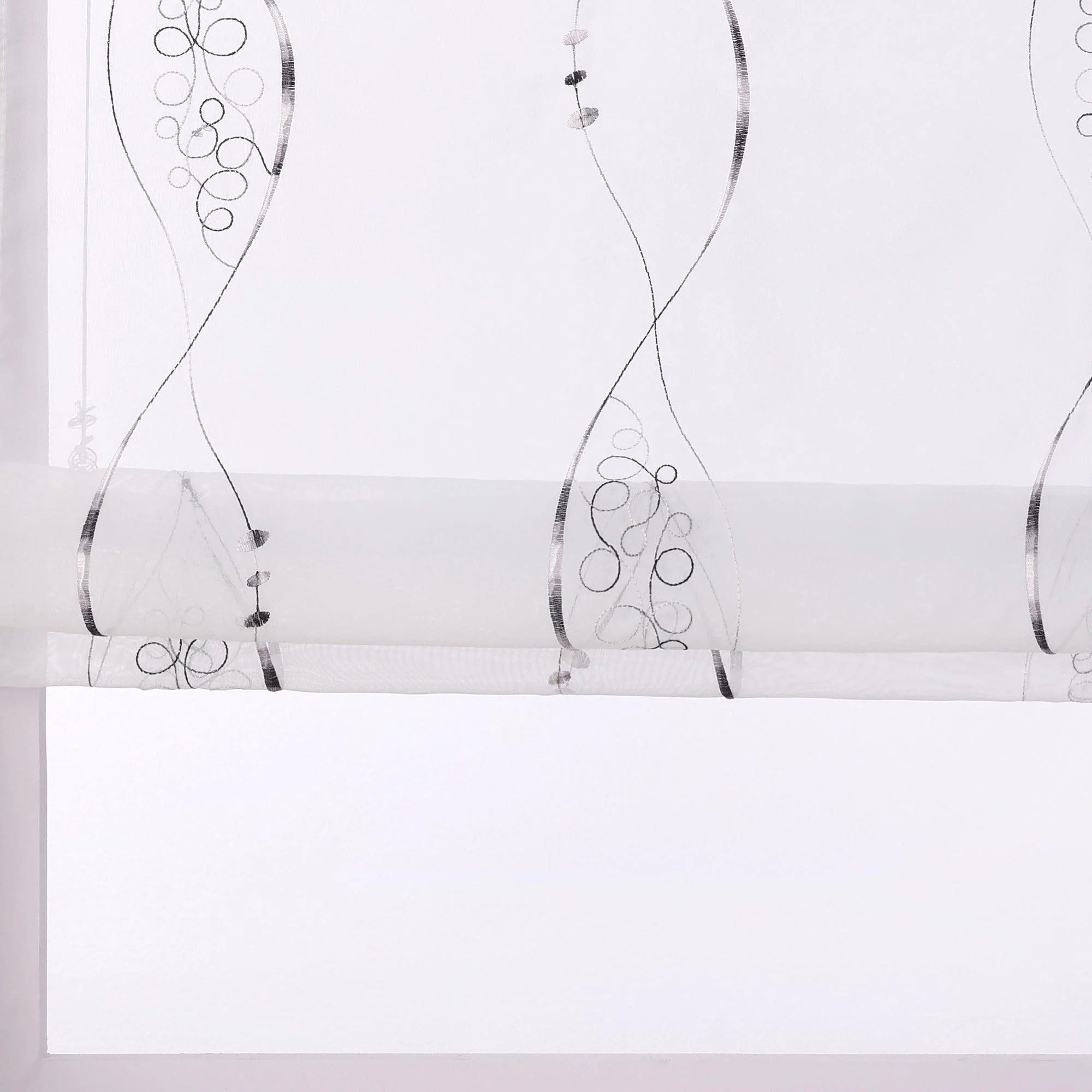 Raffrollo ohne Bohren Ösenrollo mit U Haken Bestickt Raffgardine Küche Gardinen mit Stickerei Transparent