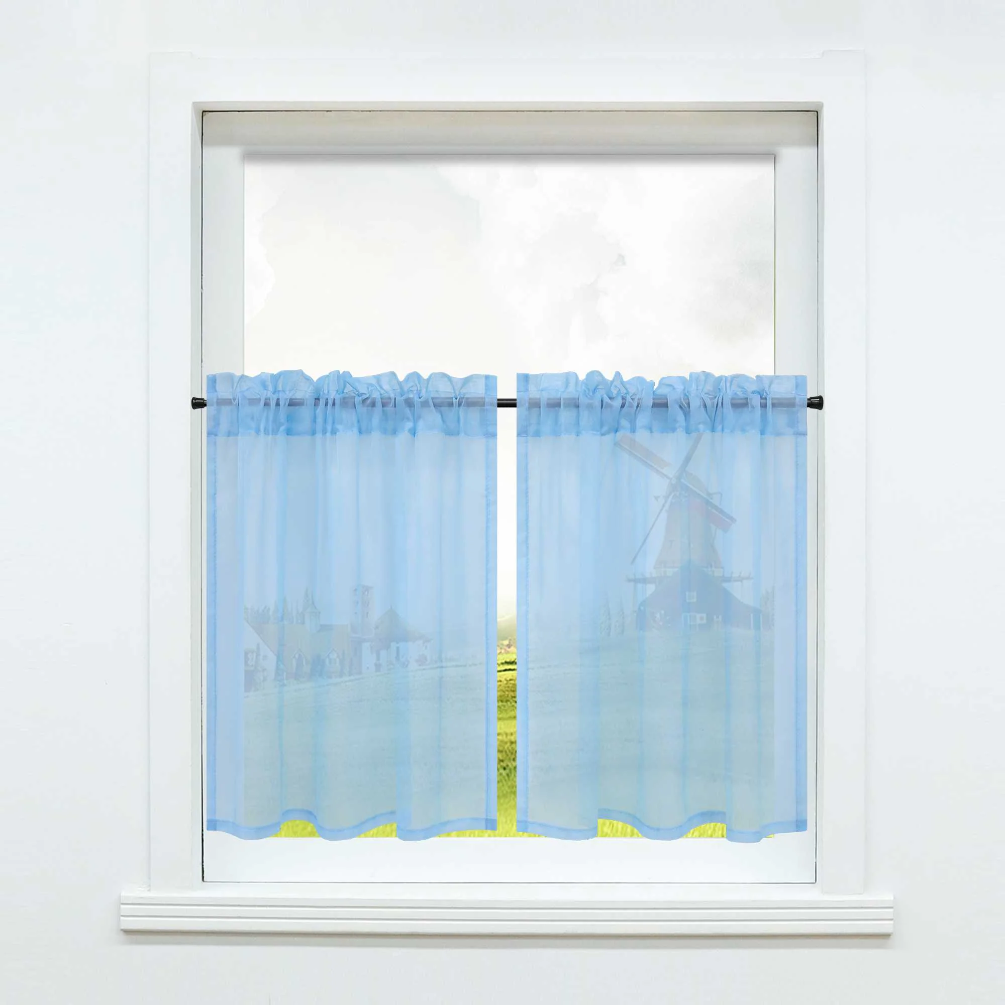 Scheibegardine durch Stangendurchzug zusammenziehbar Transparent Unifarbe Luftdurchlässig zusammenziehbar 2 Stück