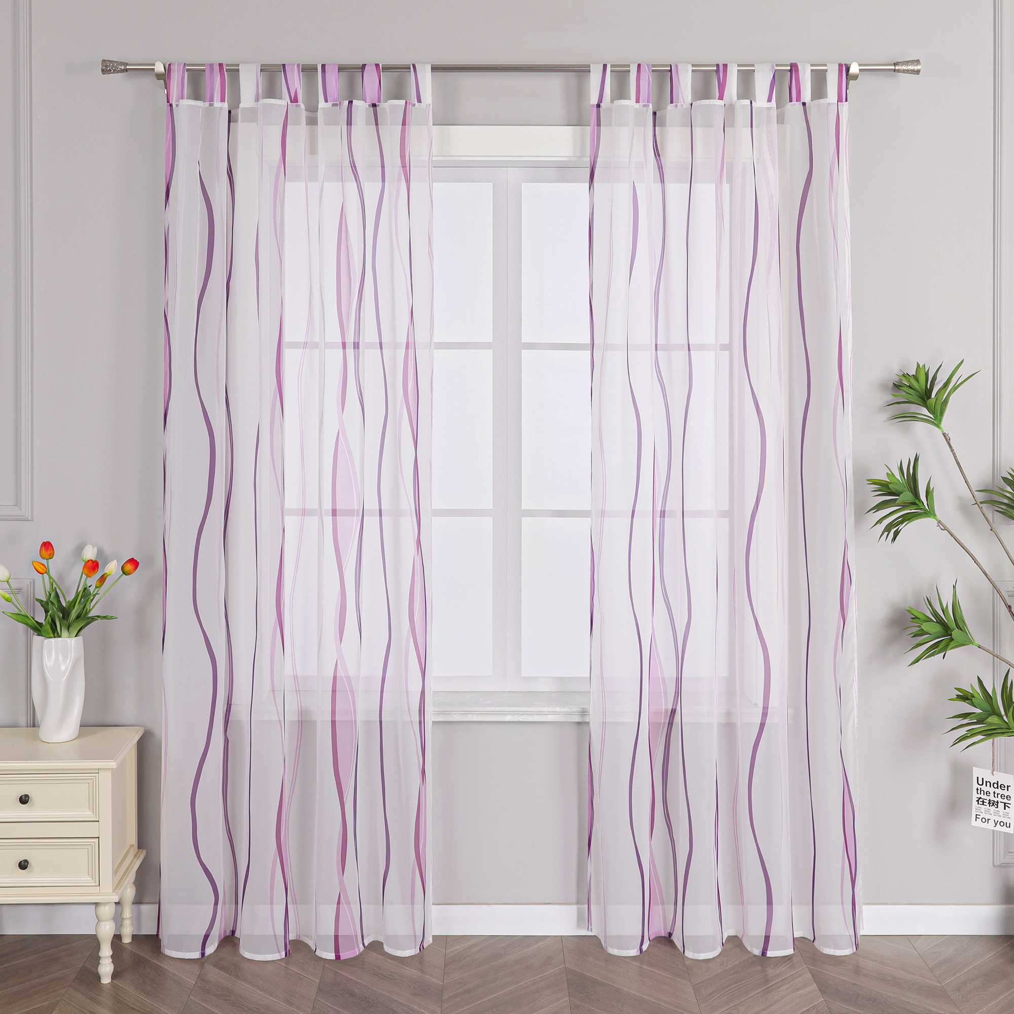 Vorhang Schlaufenschal aus Polyester mit bunten Wellenmustern tranparent 1 stück