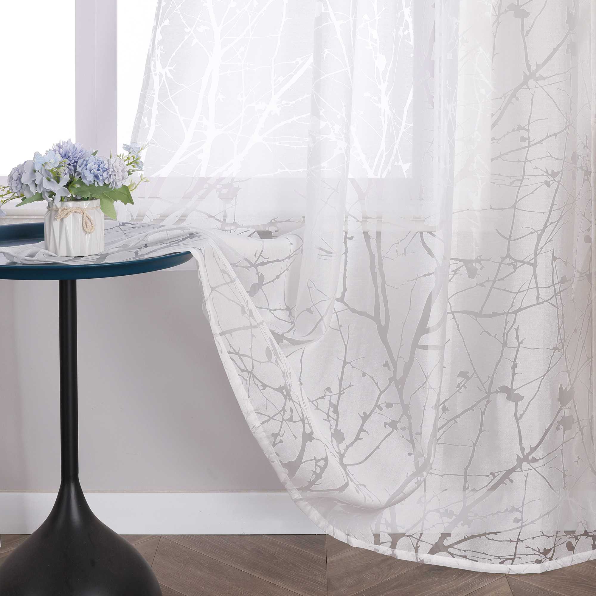 Transparente Vorhang mit Blumenmuster aus Polyester Lichtdurchlässig Wohnzimmer weiß 1 stück