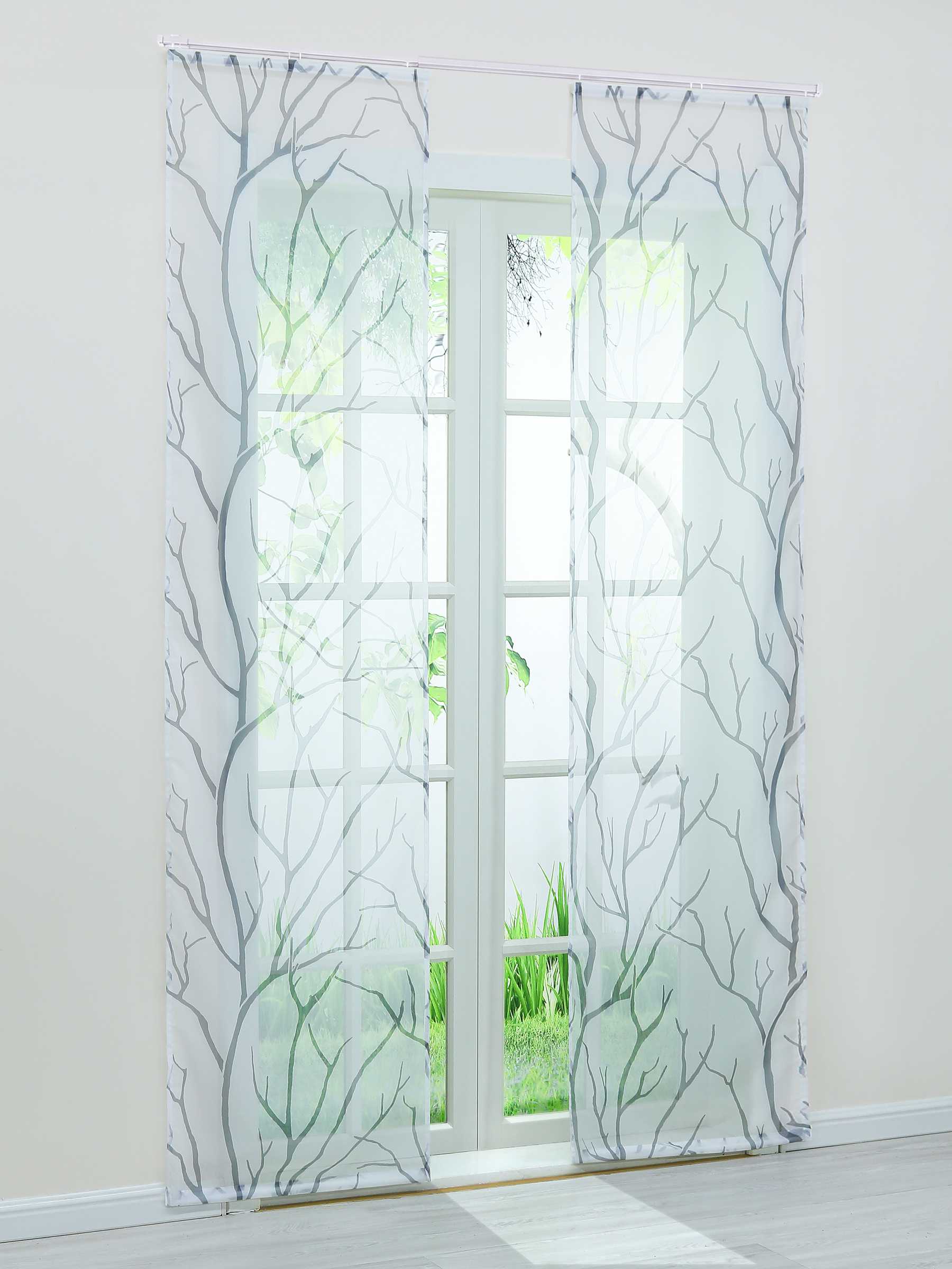 Halbtransparente Schiebegardinen Klettbandschal mit Zweigmuster Lichtdurchlässig 2 er Set