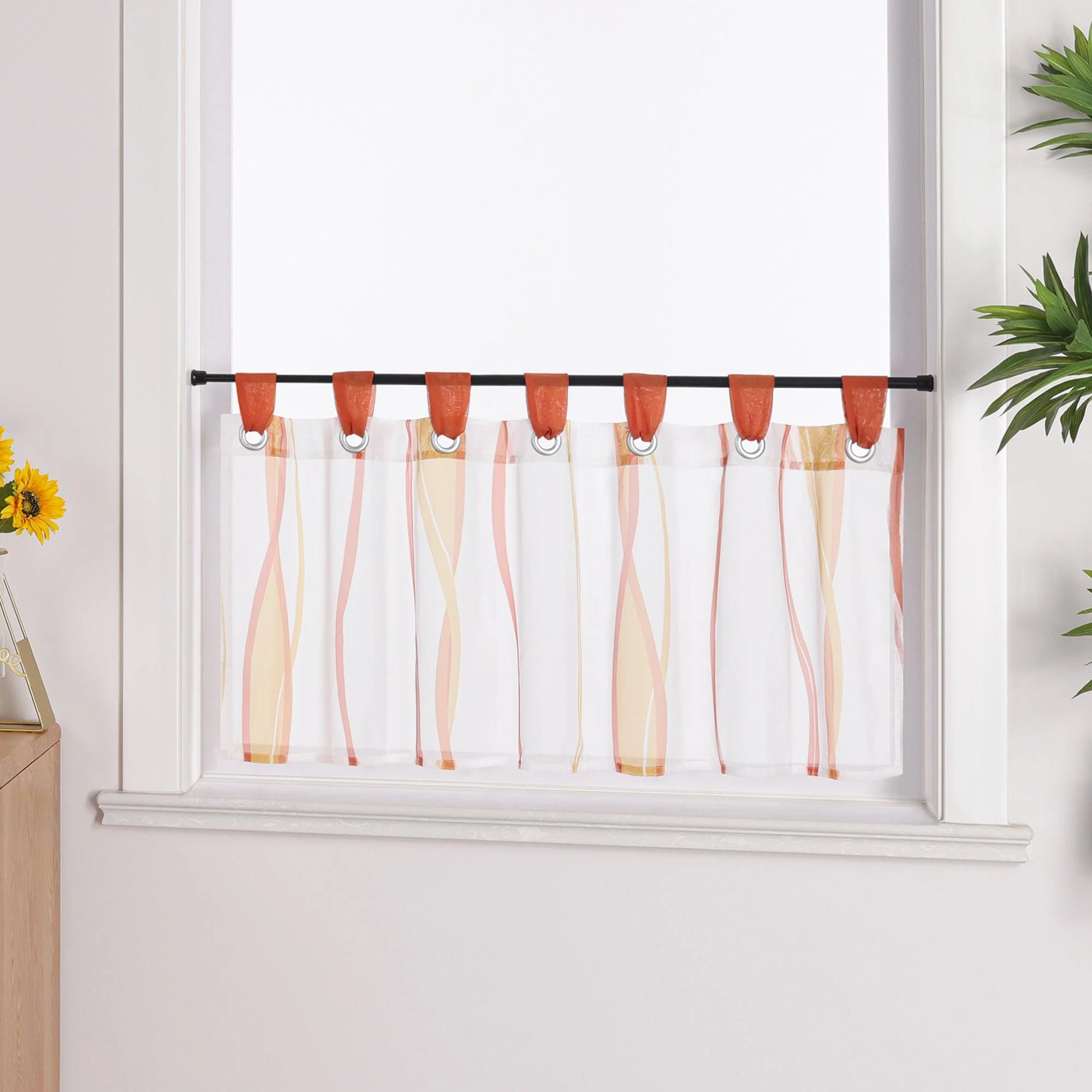 Moderner Scheibengardine mit Schlaufen und dezentem Streifenmuster transparenter Vorhang 1 Stück