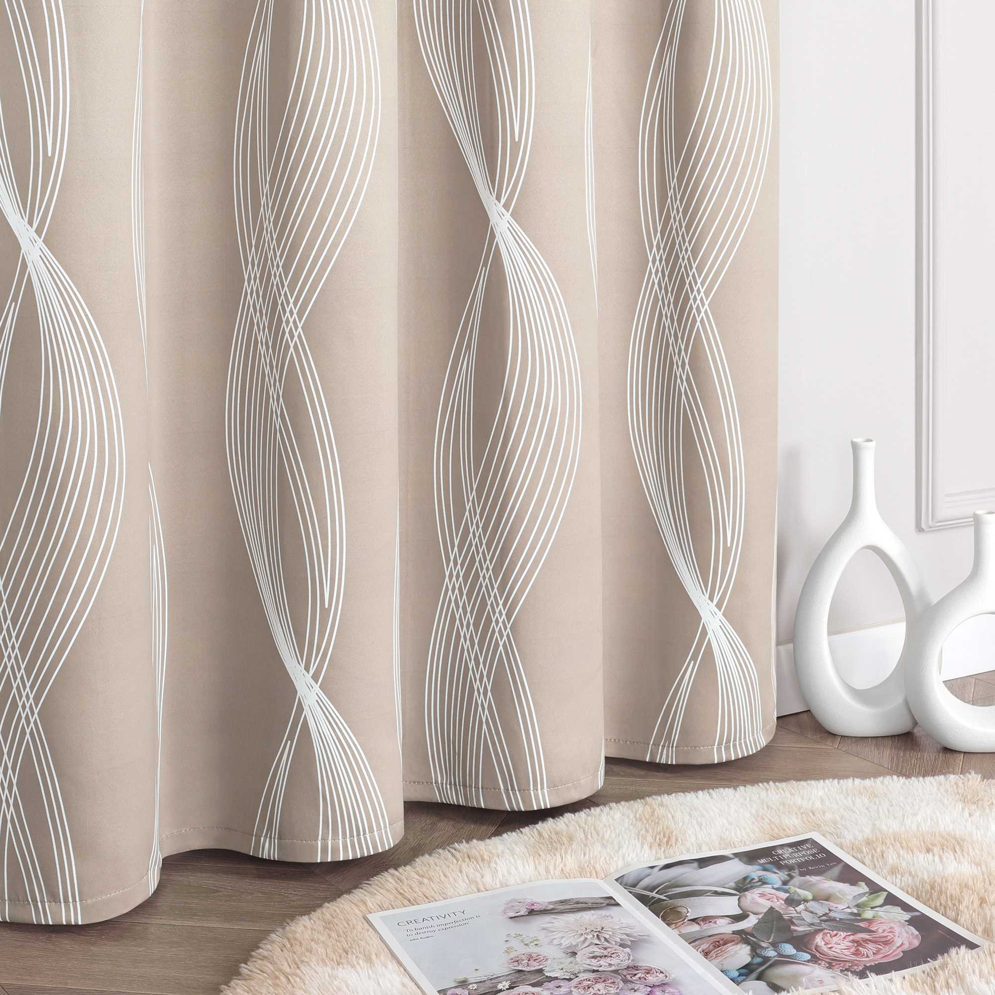 Verdunkelungsvorhänge Ösenschal Blickdichte Gardinen Modern Thermovorhang Wohnzimmer mit Wasserwellenmuster 1 Stück