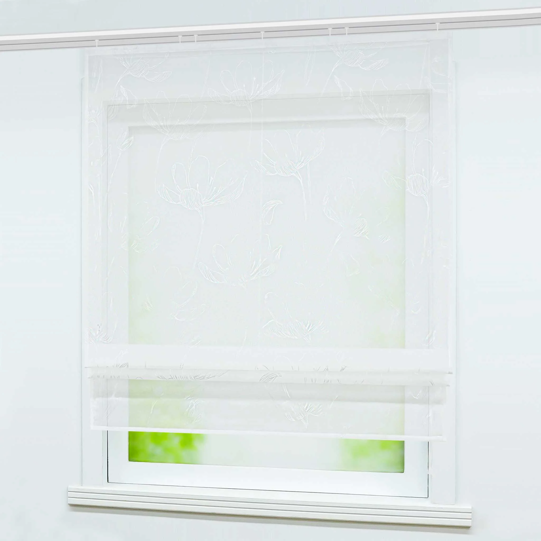 Transparente Raffrollo mit Lotusmuster und Klettband