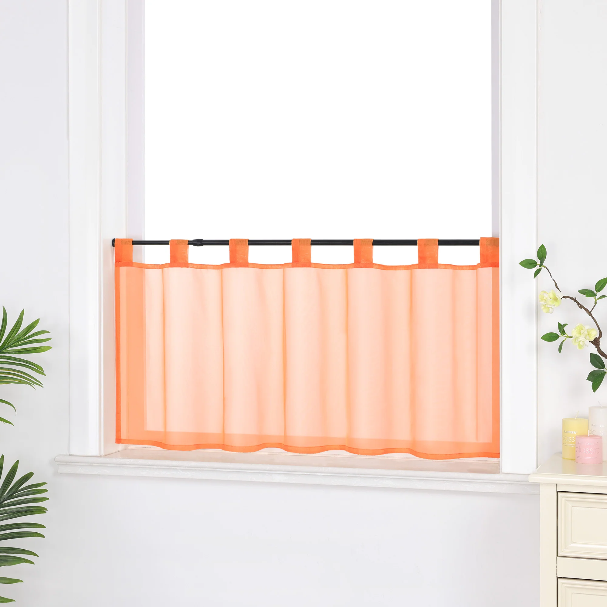 Scheibengardine unifarbend mit Schlaufen 100% Polyester