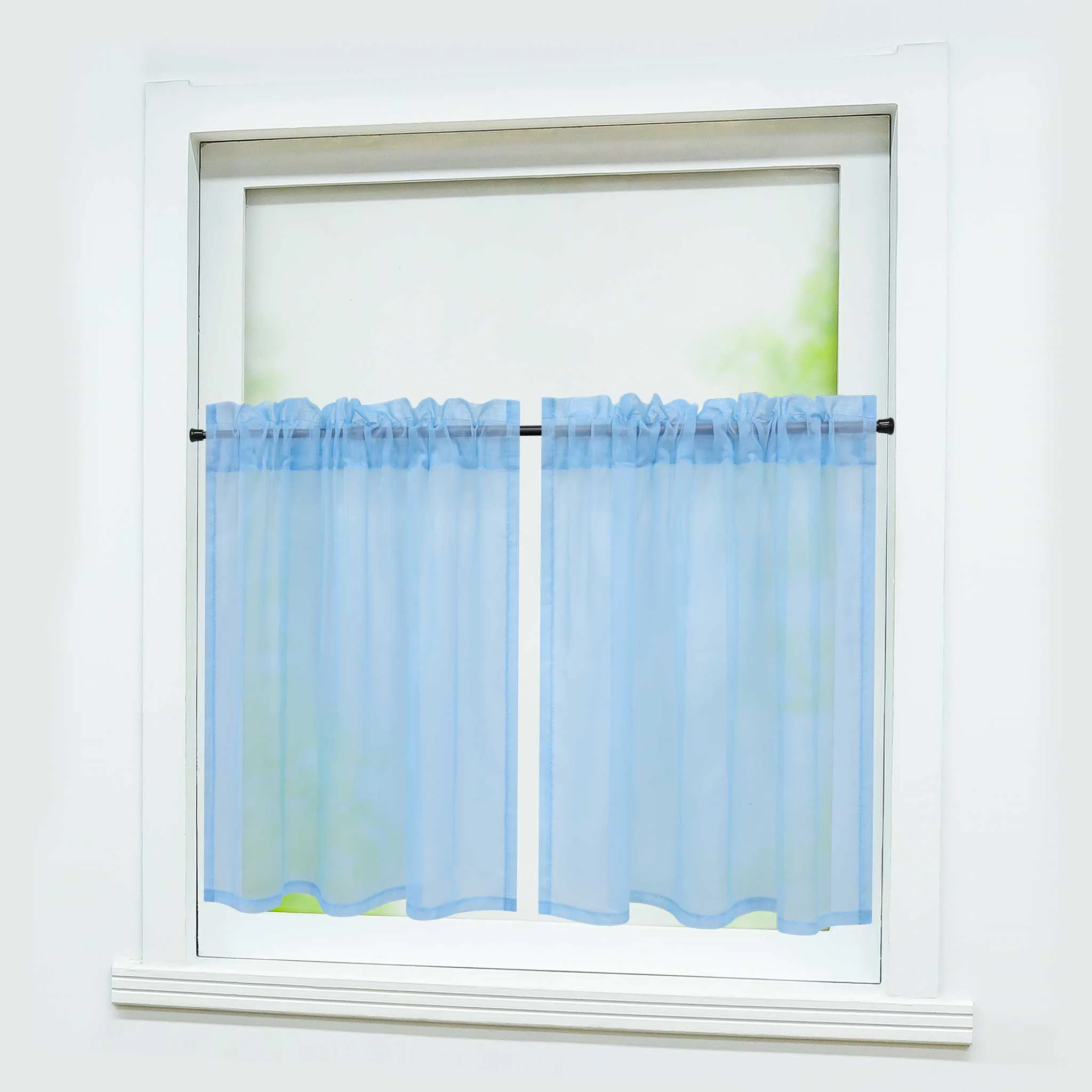 Scheibegardine durch Stangendurchzug zusammenziehbar Transparent Unifarbe Luftdurchlässig zusammenziehbar 2 Stück