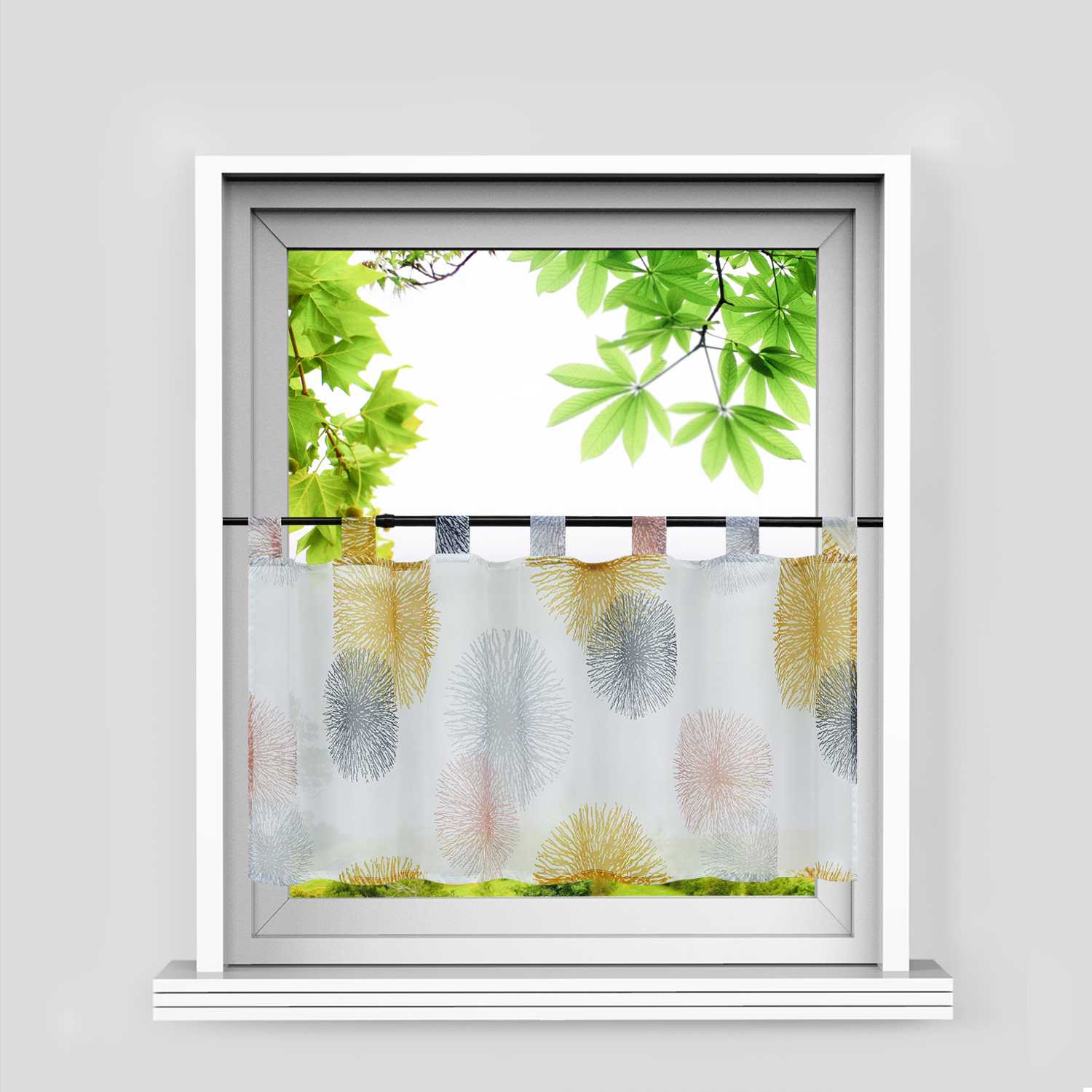 Scheibengardine Schlaufengardine mit Feuerwerksmuster Feriendeko halbtransparent Pflegeleicht Lichtdurchlässig 1 stück