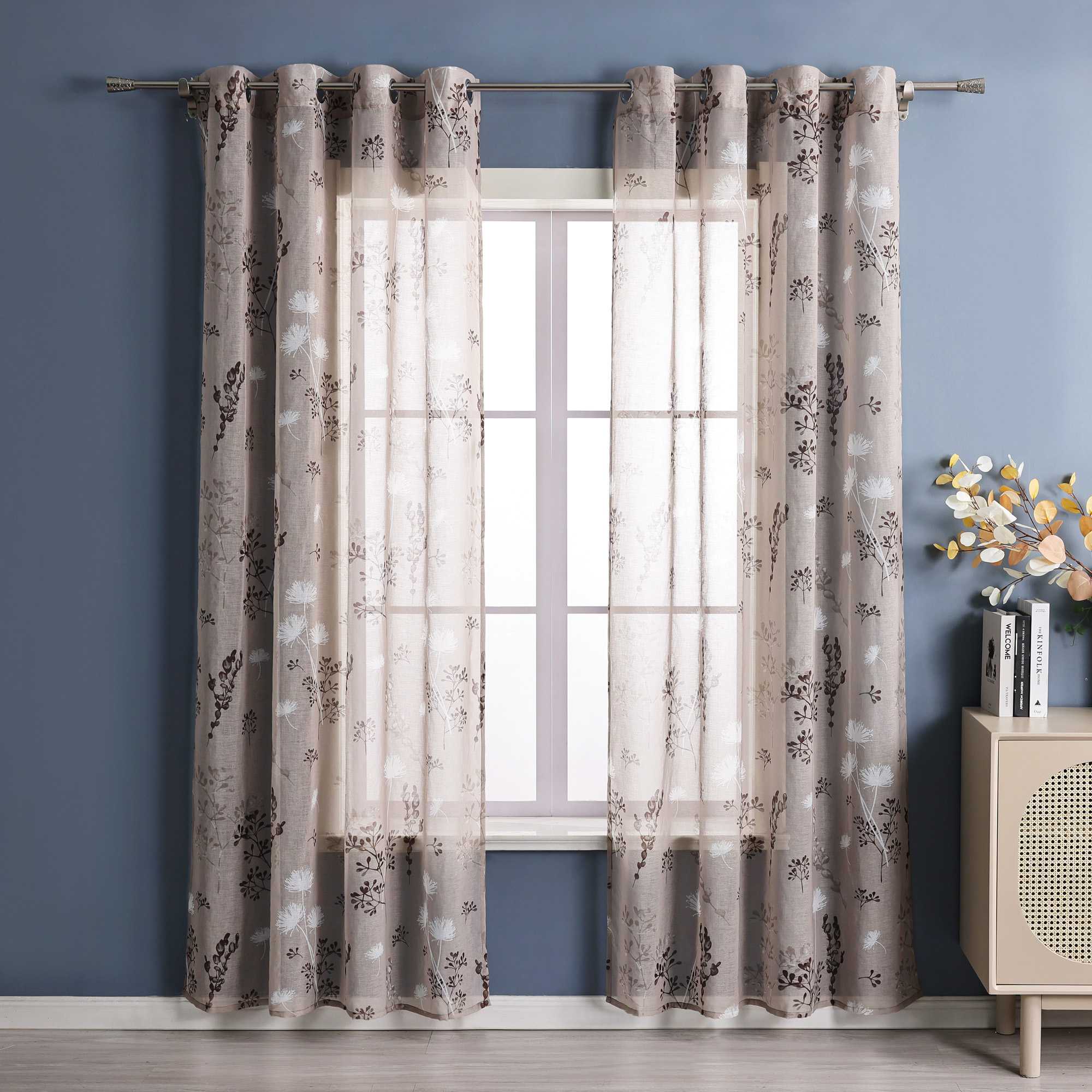 Transparent Ösen Gardinen mit Pusteblumen-Muster für Wohnzimmer 1 Stück