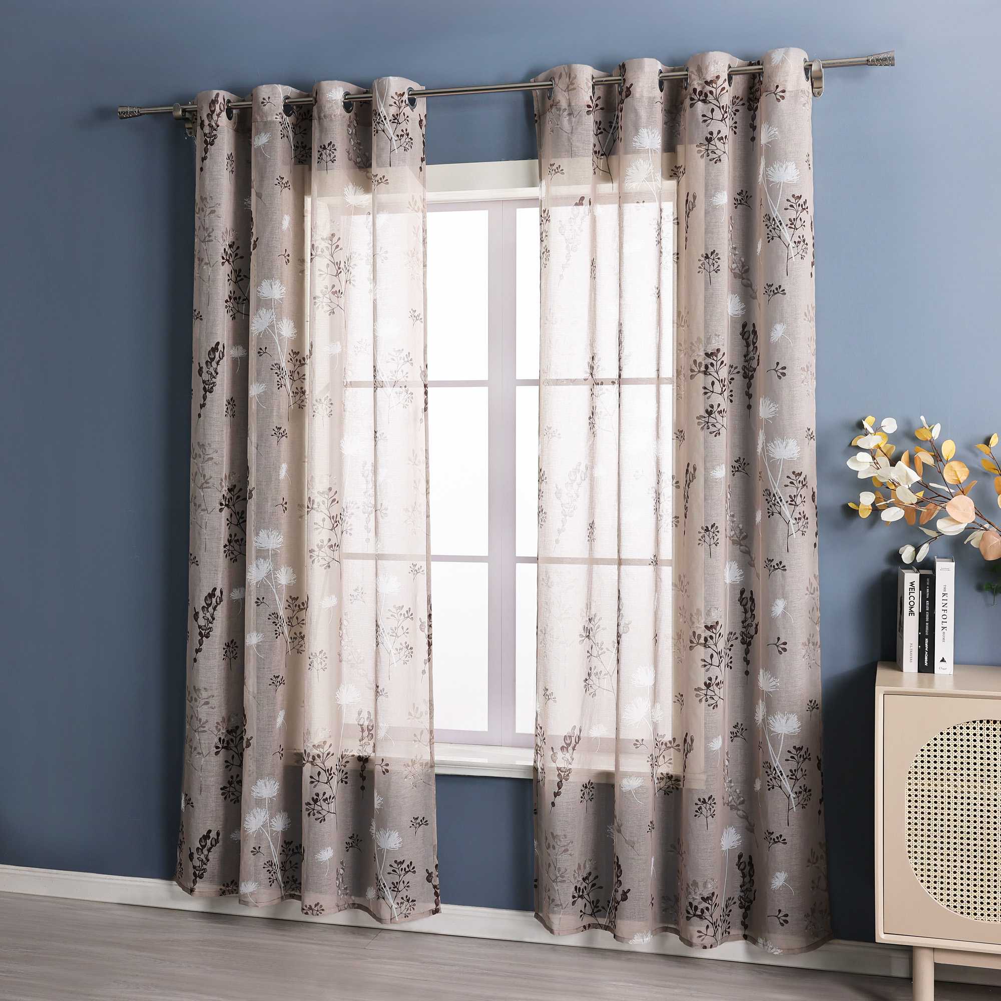 Transparent Ösen Gardinen mit Pusteblumen-Muster für Wohnzimmer 1 Stück