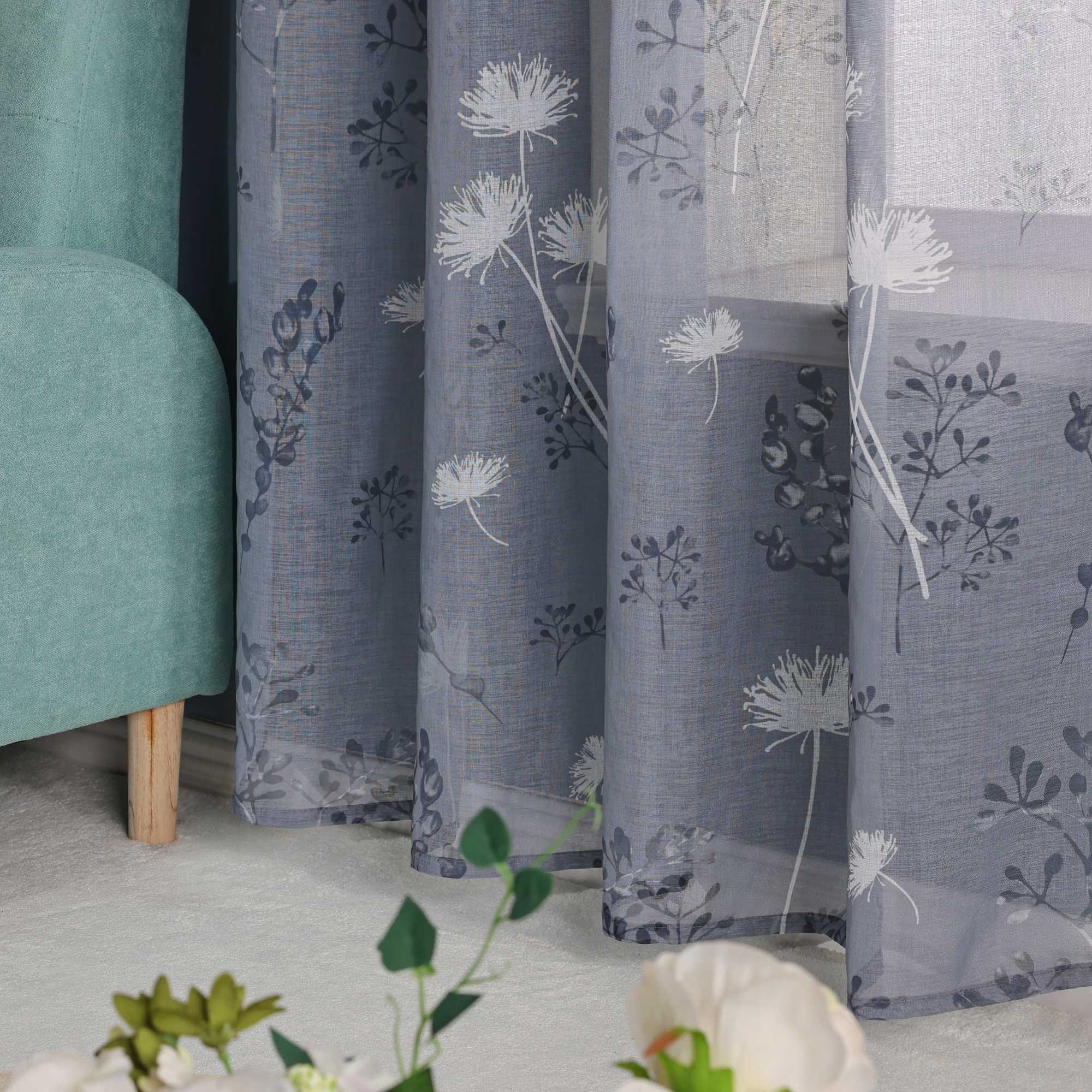 Transparente Vorhang aus Polyester durch Kräuselband mit Unregelmäßigen botanischen Mustern 1 stück