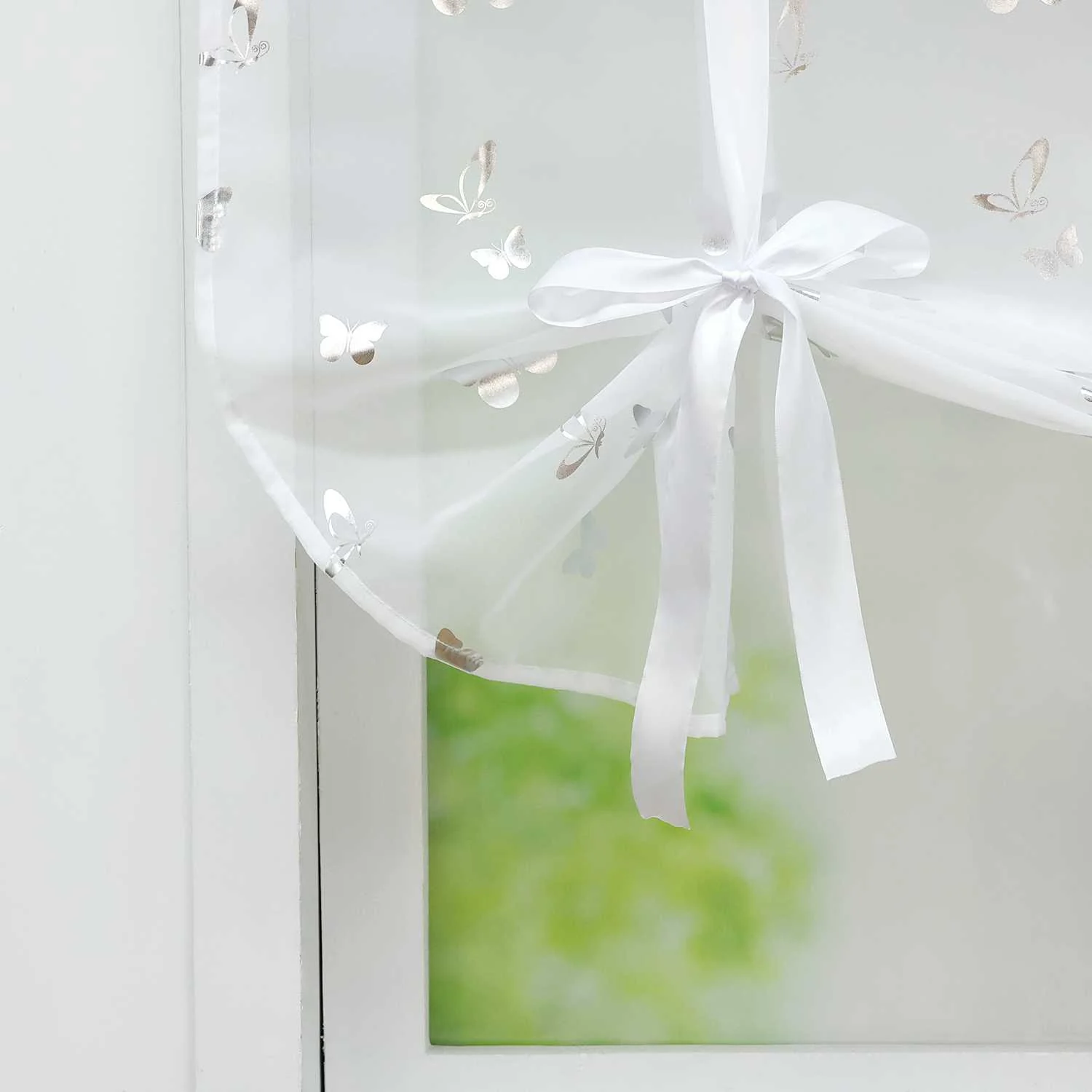 Rollos durch Stangendurchzug transparent mit Schmetterlingsmuster hochziehbare Falten 1 Stück