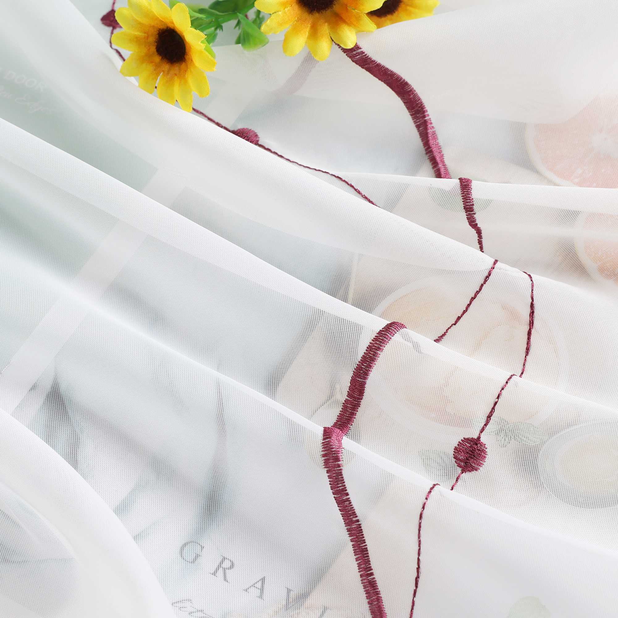 Rollos ohne Bohren Weiß Raffgardine mit Ösen Transparent Gardinen mit U-Haken Ösenrollo Modern Bestickt 1 Stück