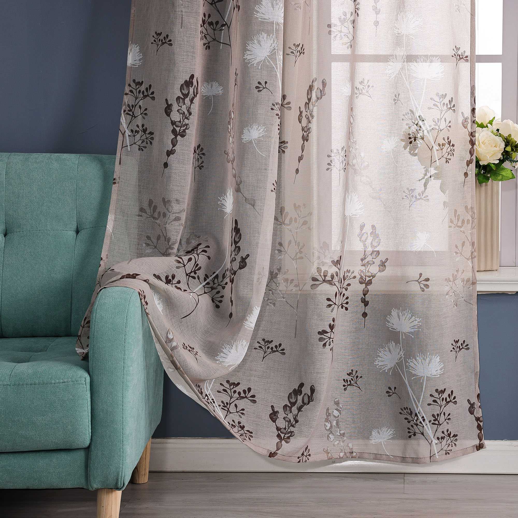 Transparent Ösen Gardinen mit Pusteblumen-Muster für Wohnzimmer 1 Stück