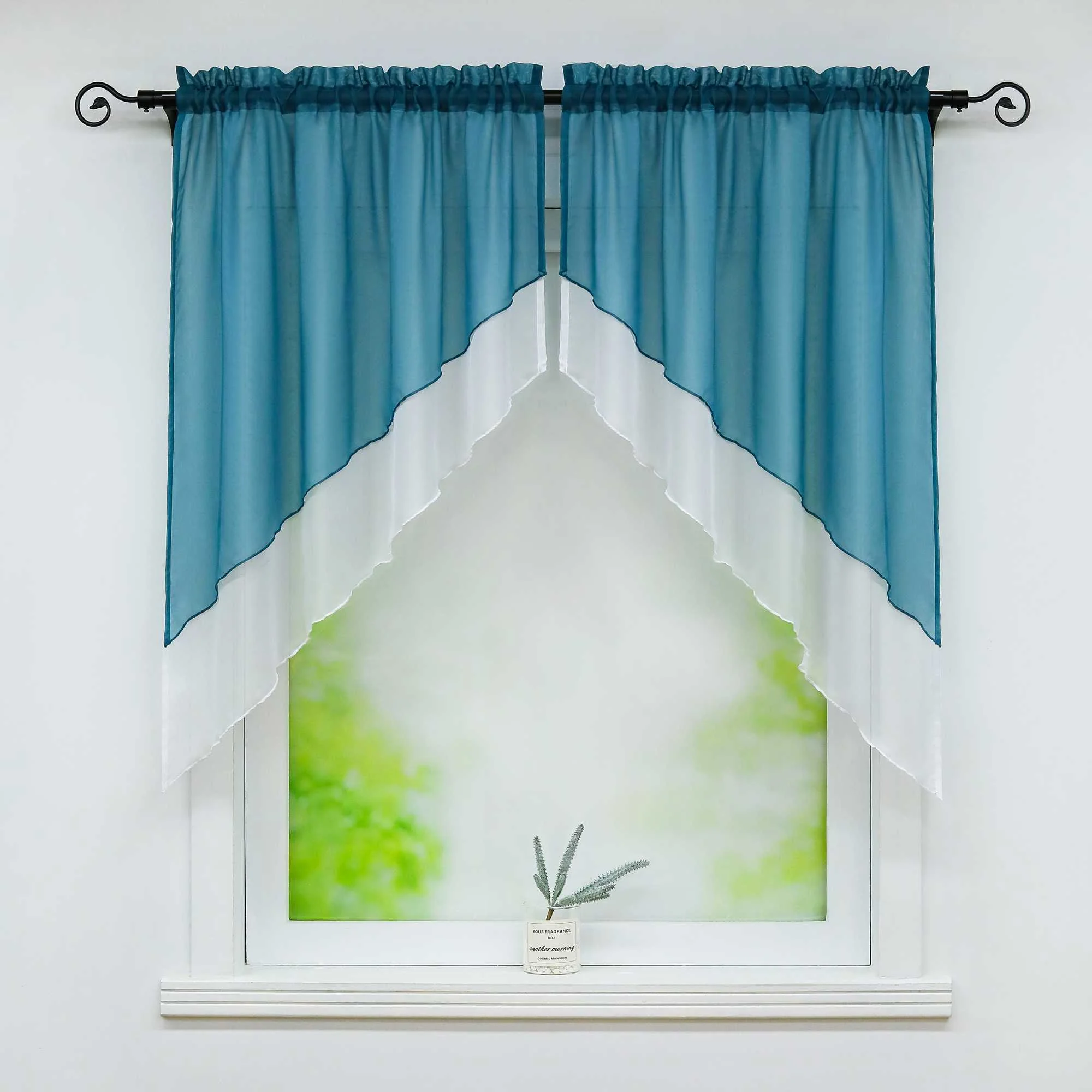 Delien Zweifarbige Fensterdekoration vloants Kurz Gardine 2er-Pack