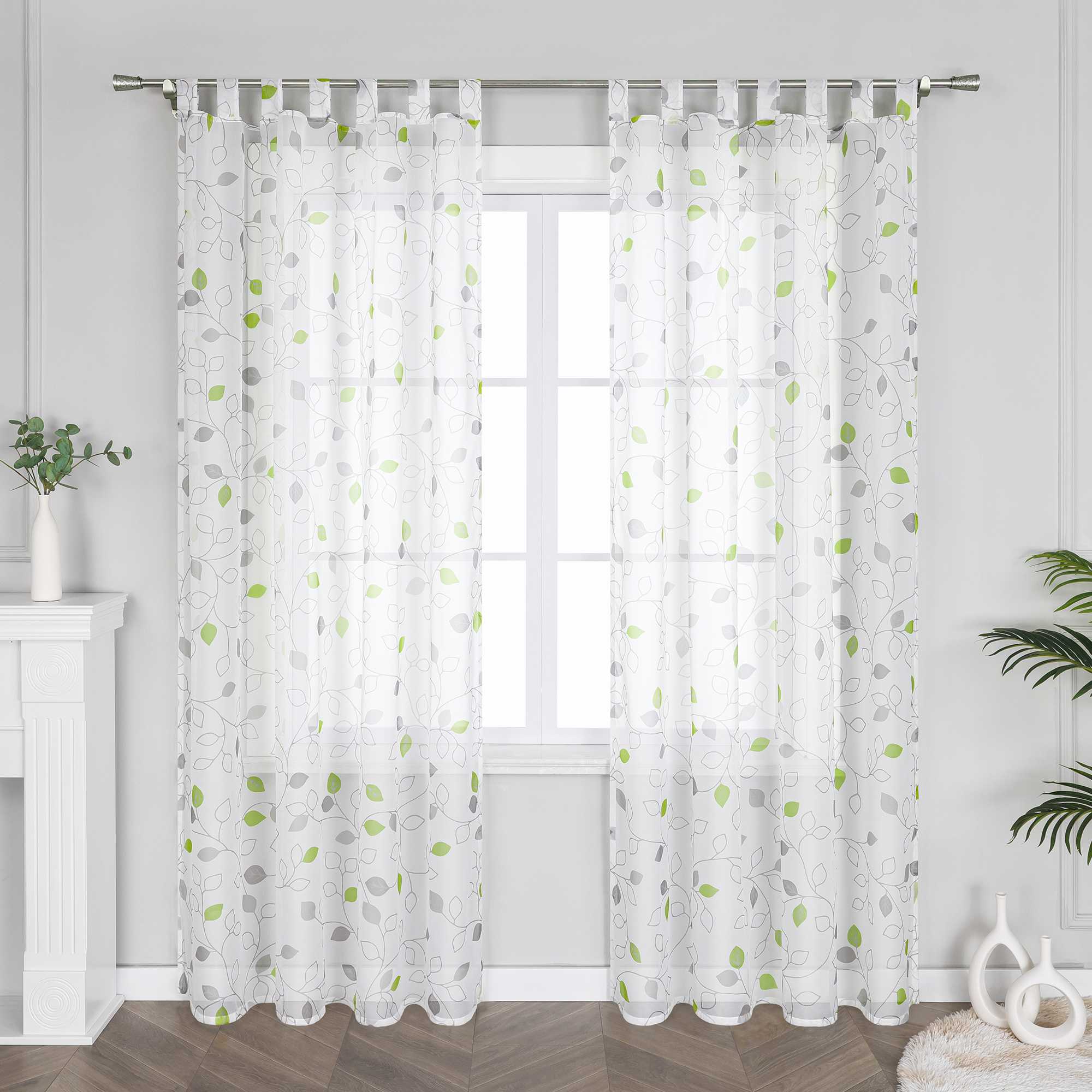 Gardinen schals mit Blättermuster transparent Vorhang mit Schlaufen 1 Stück