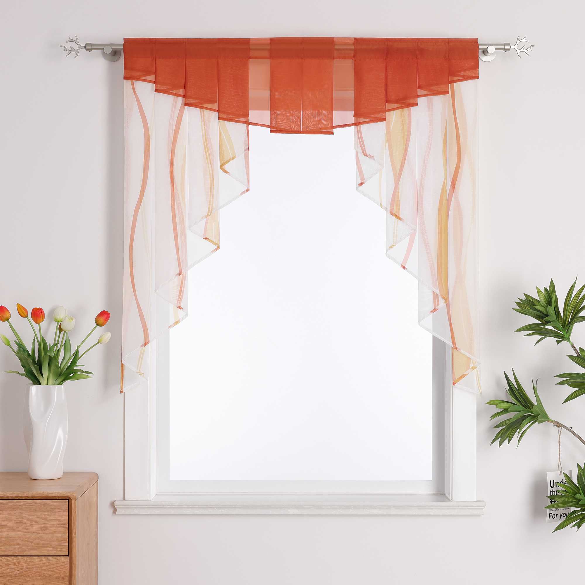 Scheibengardinen M Form mit Wellenmuster Tunnelzug Vorhangkopf Küche Gardinen