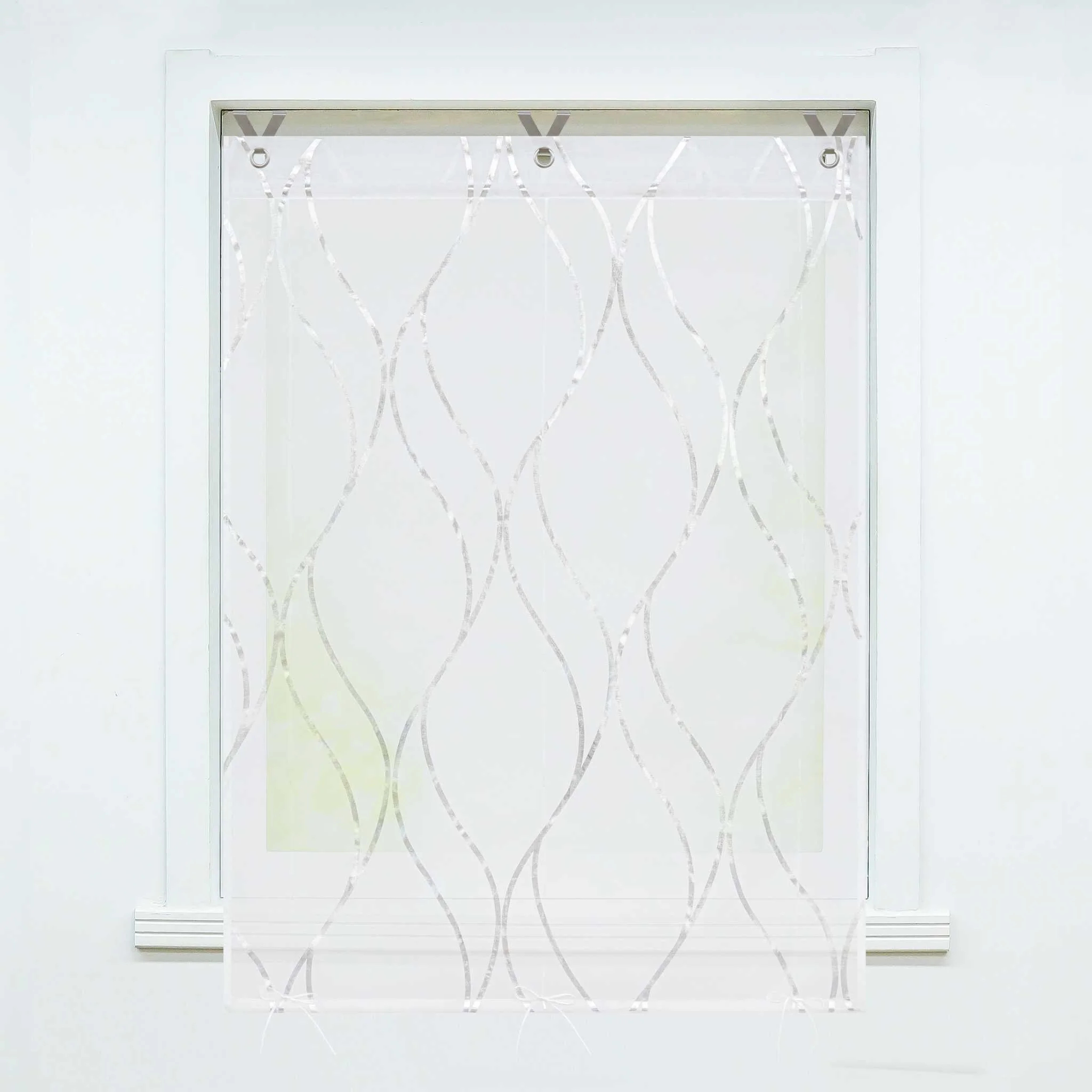 Rollos mit Ösen Gardinen Küche Raffgardinen Transparent Ösenrollo Vorhänge Mit Wellen-Druck Modern Voile 1 Stück