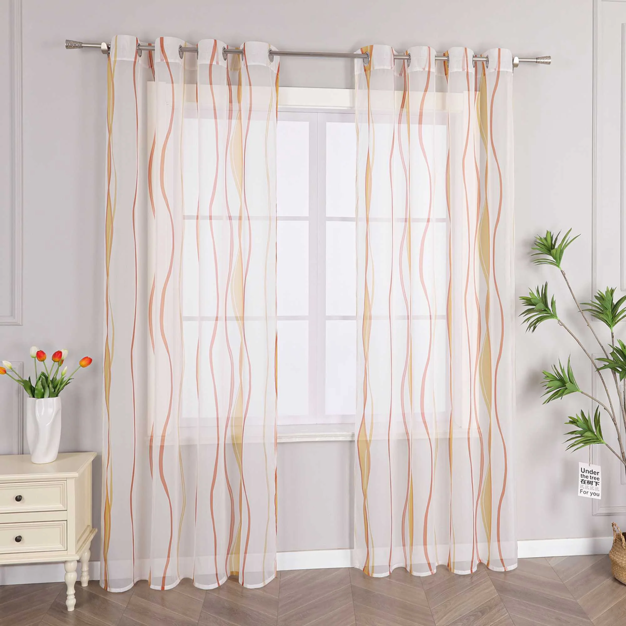 Vorhang Ösenschal mit bunten Wellenmustern Halbtransparent 1 stück