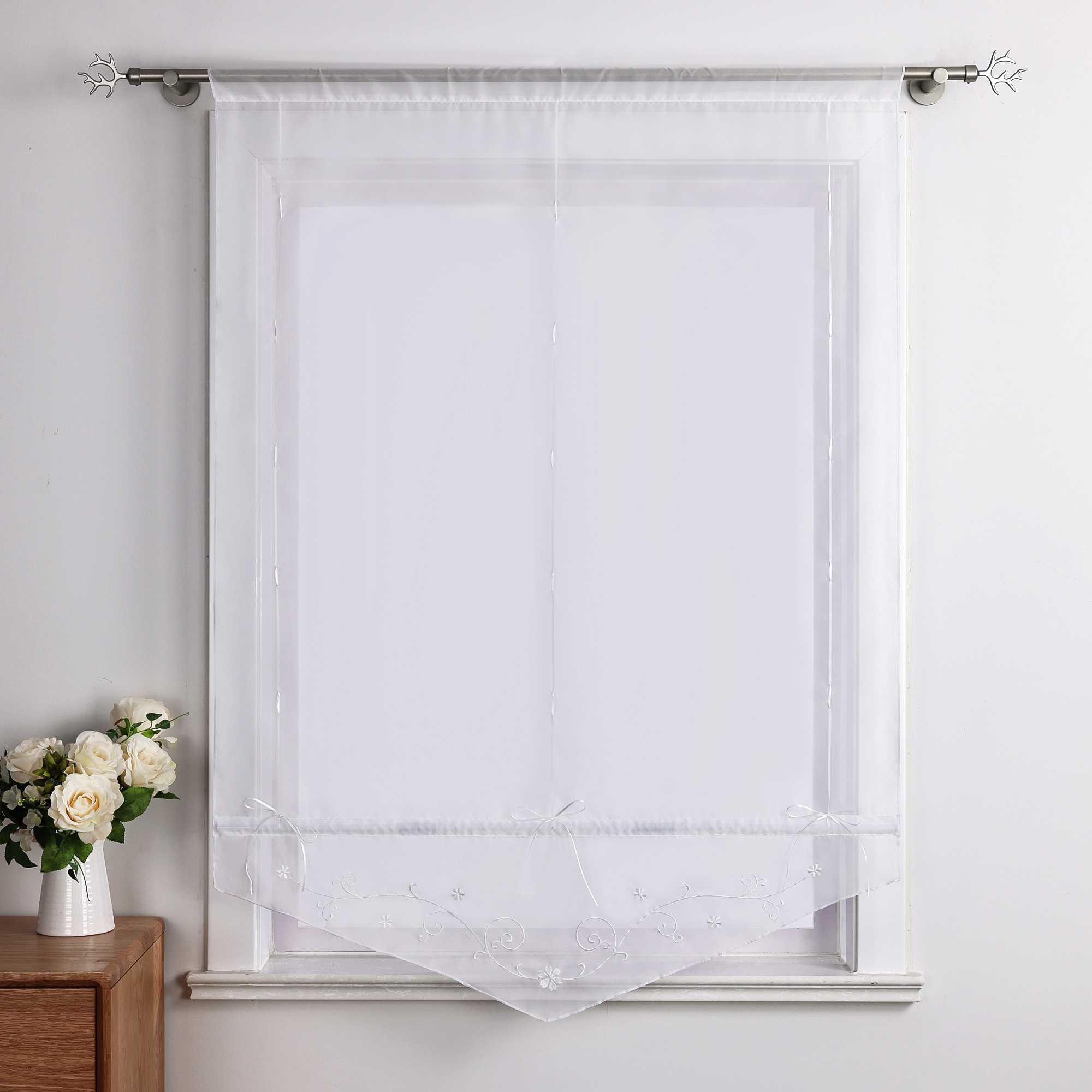 Raffrollo durch Strangendurchzug mit Blumenmuster Modern Transparent 1 Stück