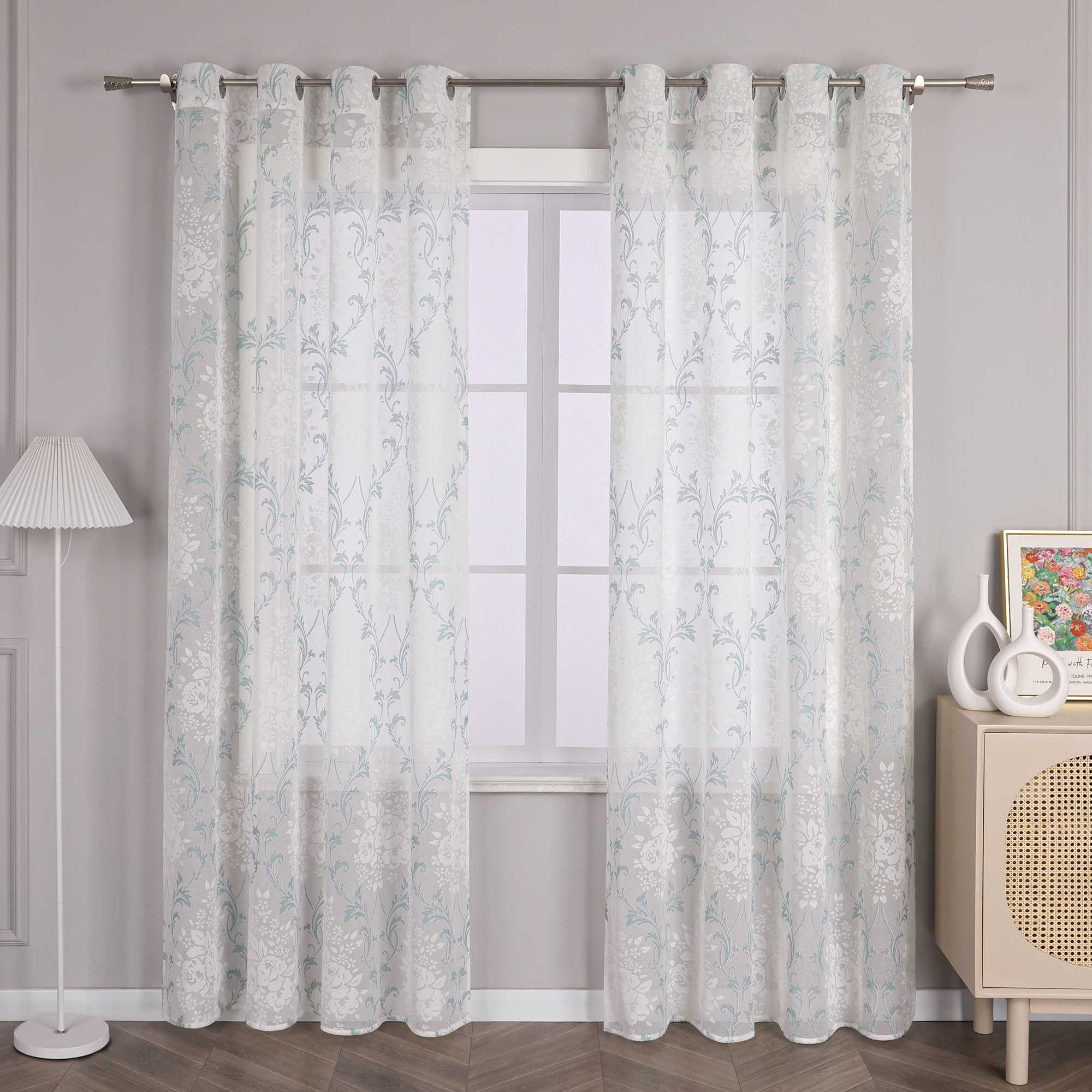 Elegante Transparente Gardinen mit Rankenmuster Ösenschal 1 stück