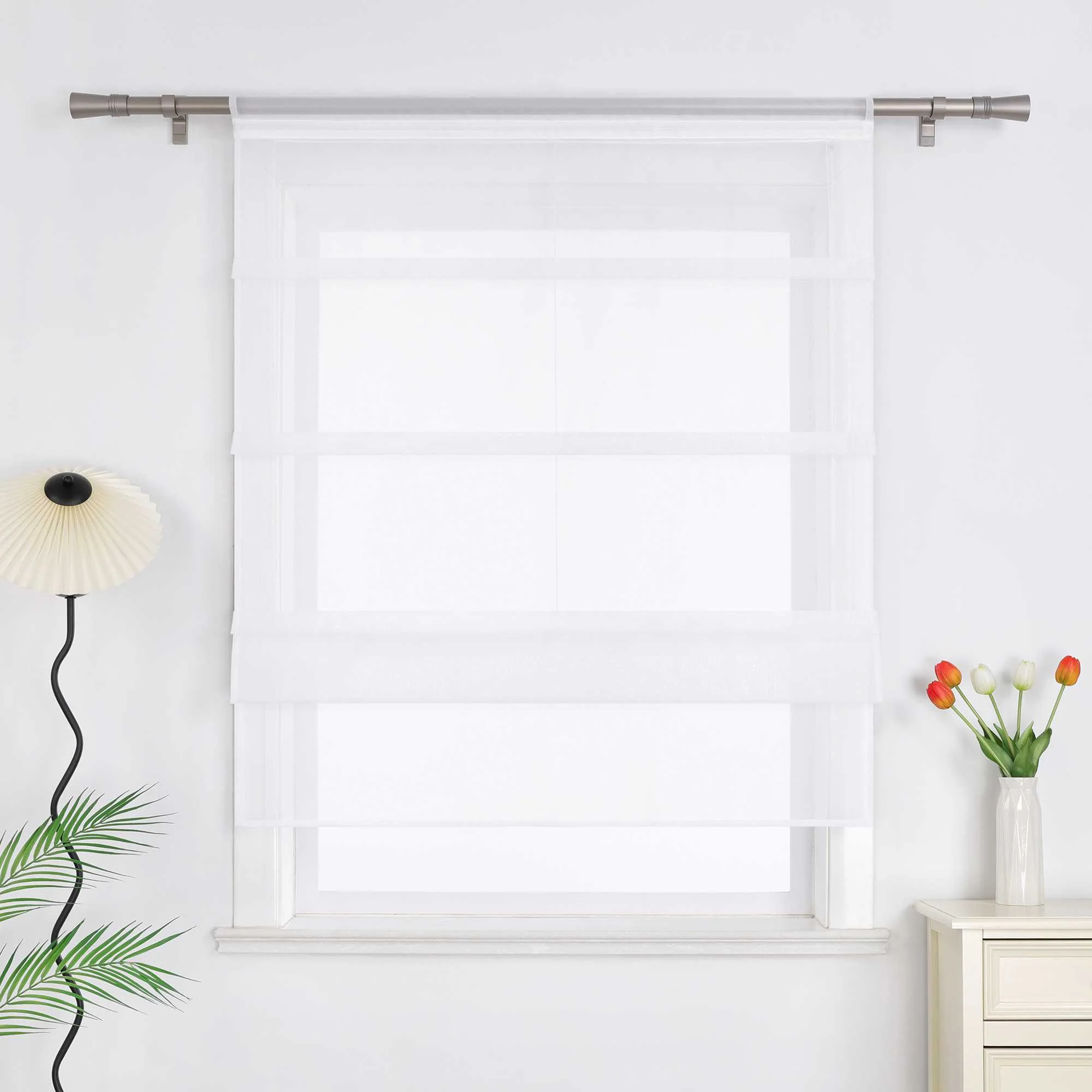 Raffrollo Voile Raffgardinen durch Tunnelzug Bändchenrollo Küche Gardinen Transparent Uni 1 Stück