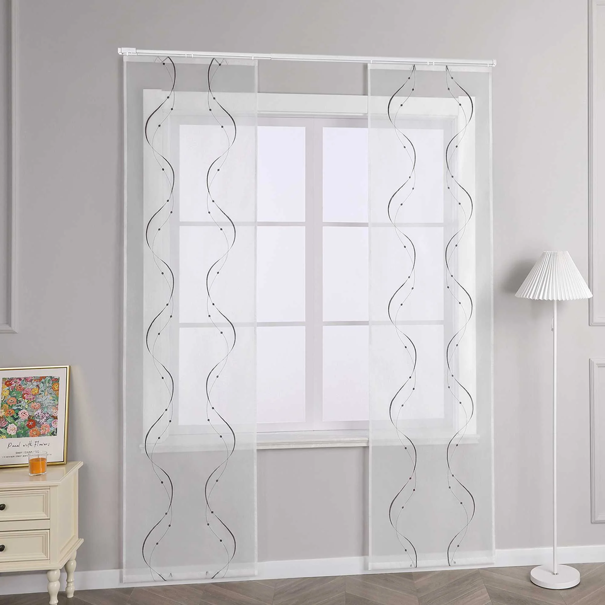 Schiebegardine Klettbandschal aus Polyester mit Wellenmuster transparent durch Klettband 2 stücke