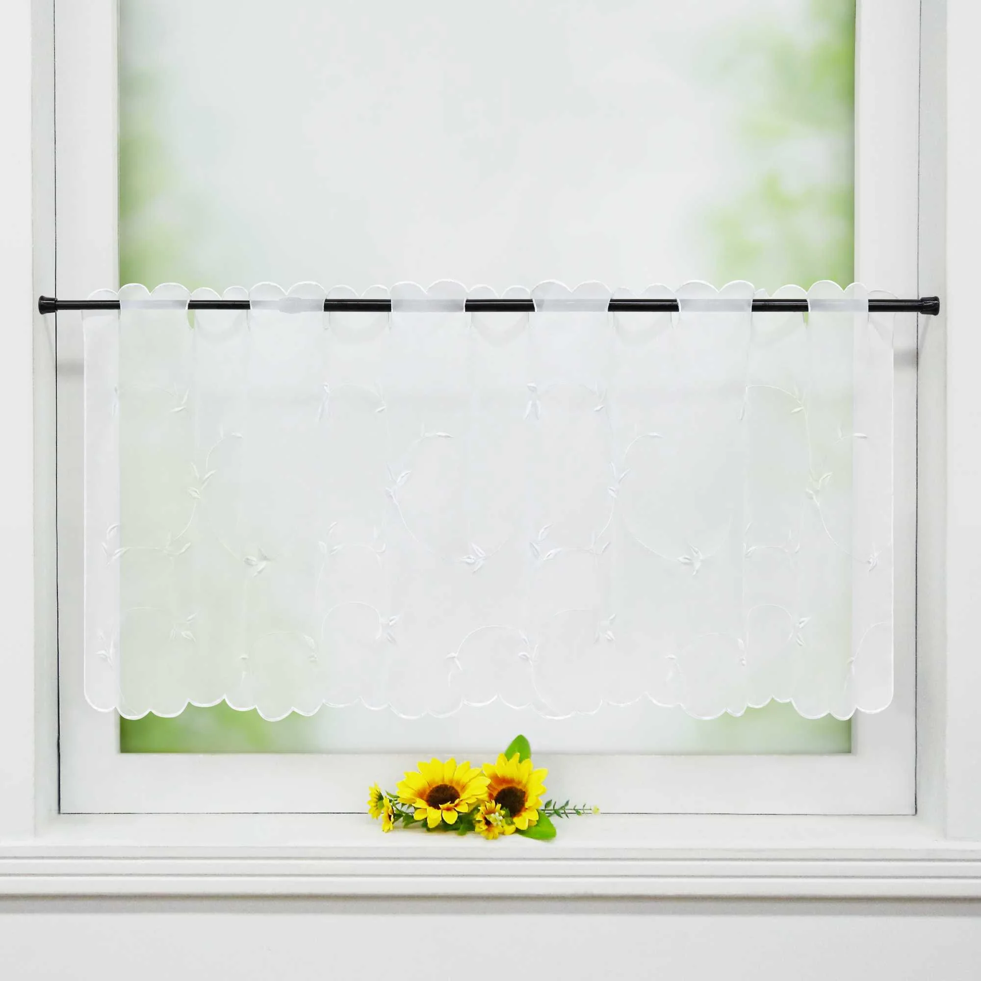 Scheibengardinen Voile Bistrogardinen mit Blattstickerei Transparent Bestickte Küche Kurzstores