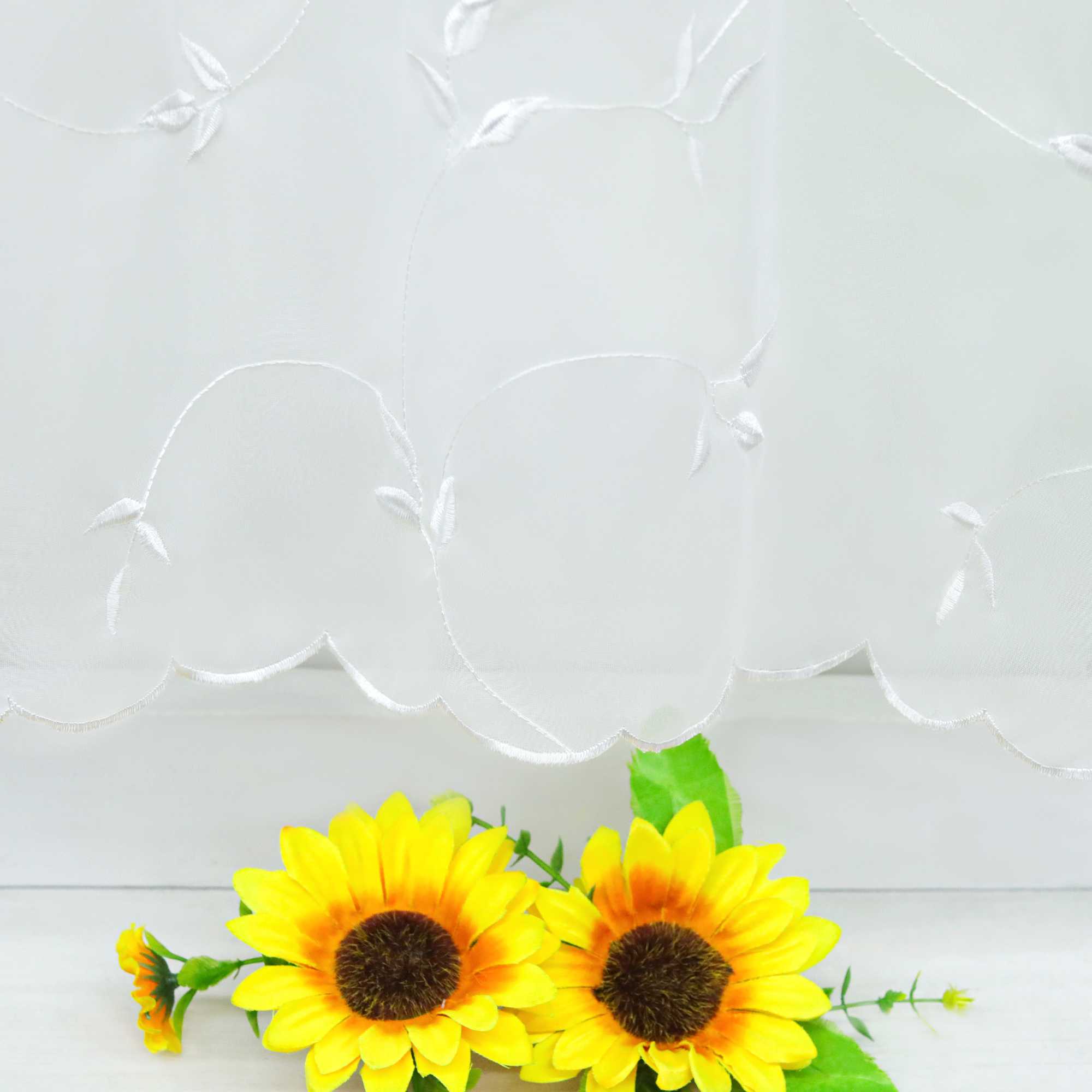 Scheibengardinen Voile Bistrogardinen mit Blattstickerei Transparent Bestickte Küche Kurzstores