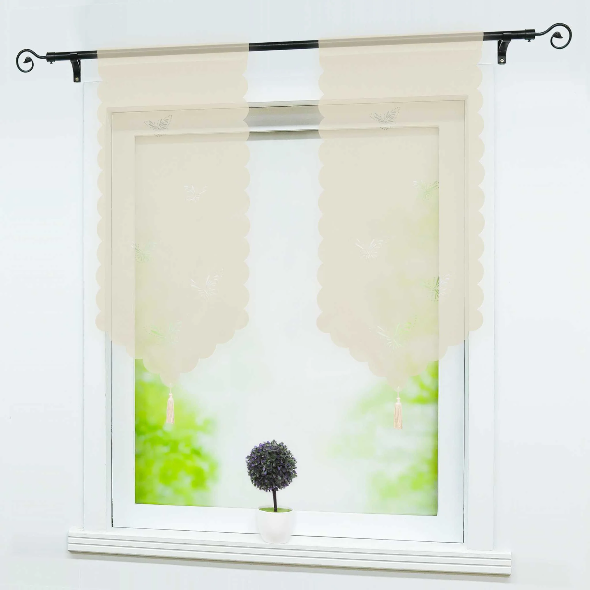 Transparente Scheibengardine mit Schmetterlingsdesign Dreiecksabschluss 1 Stück