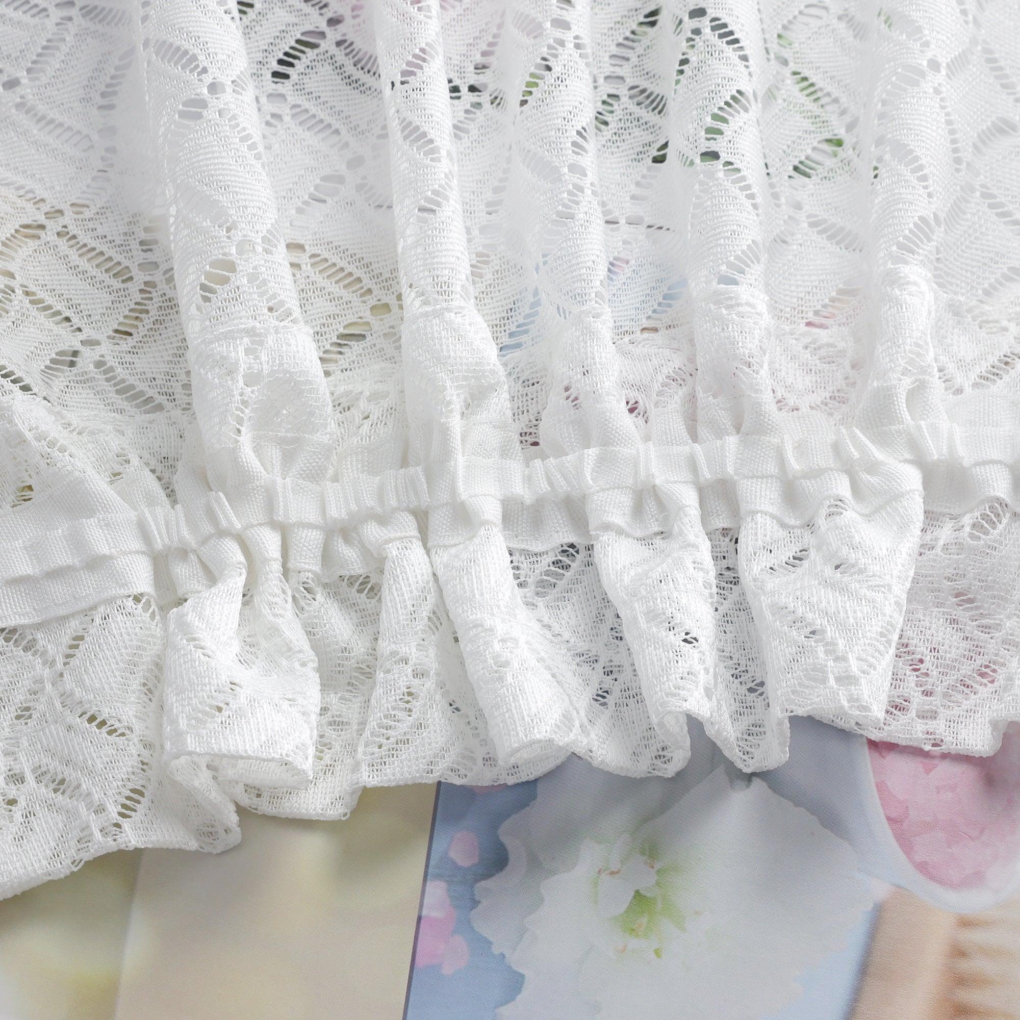 2er Set Scheibengardinen Jacquard Bistrogardine durch Tunnelzug Kurzgardinen Halbtransparent Weiß