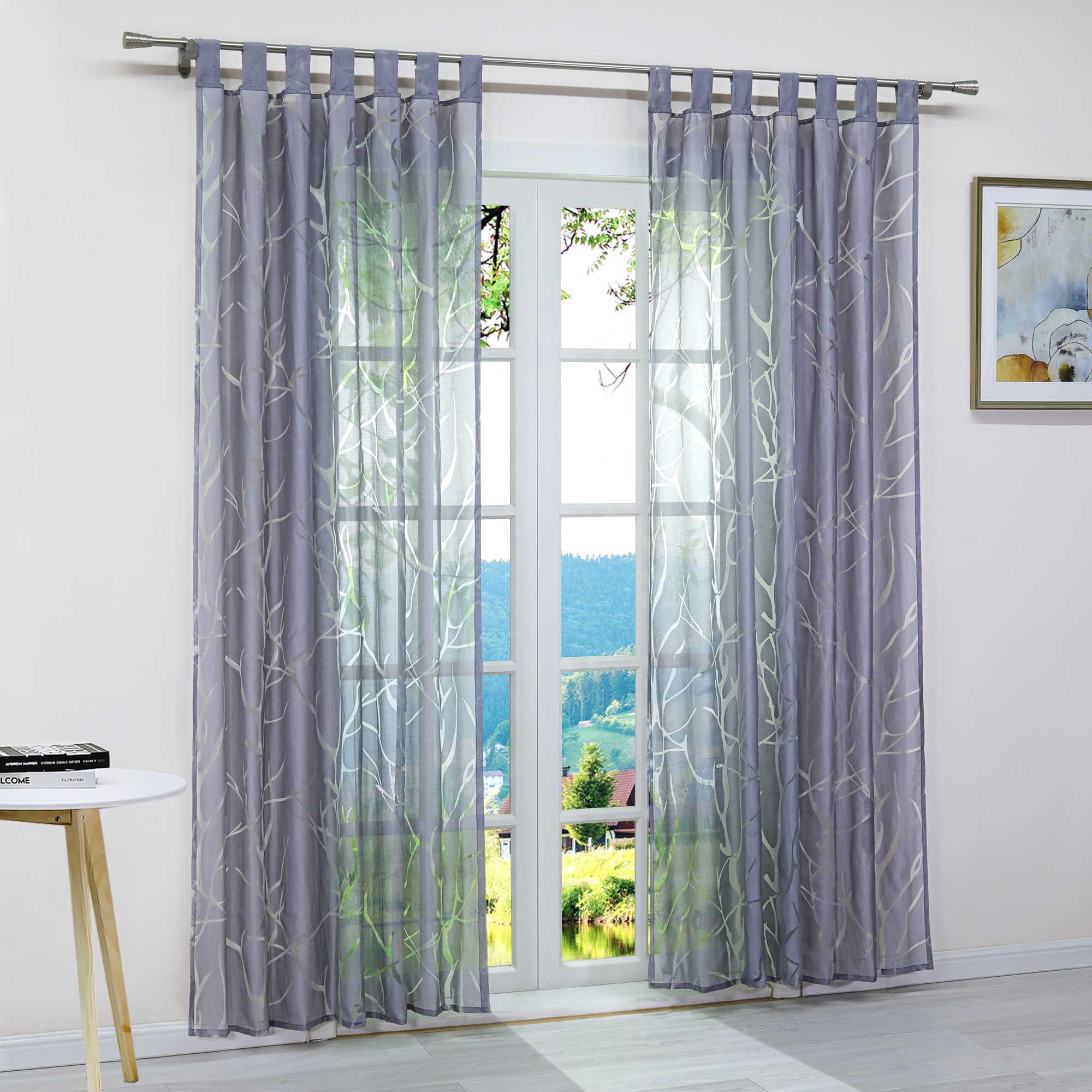 Transparenter Vorhang mit grobes Zweigmuster leicht Schutzfunktion Lichtdurchlässigkeit Gartenstil 1 Stück