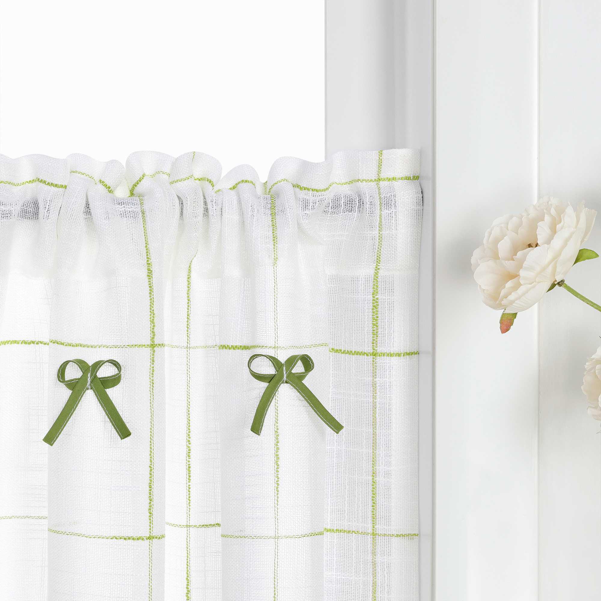 Halbtransparente Scheibengardine Landhausstil aus Leinen mit Schleifen 1 stück