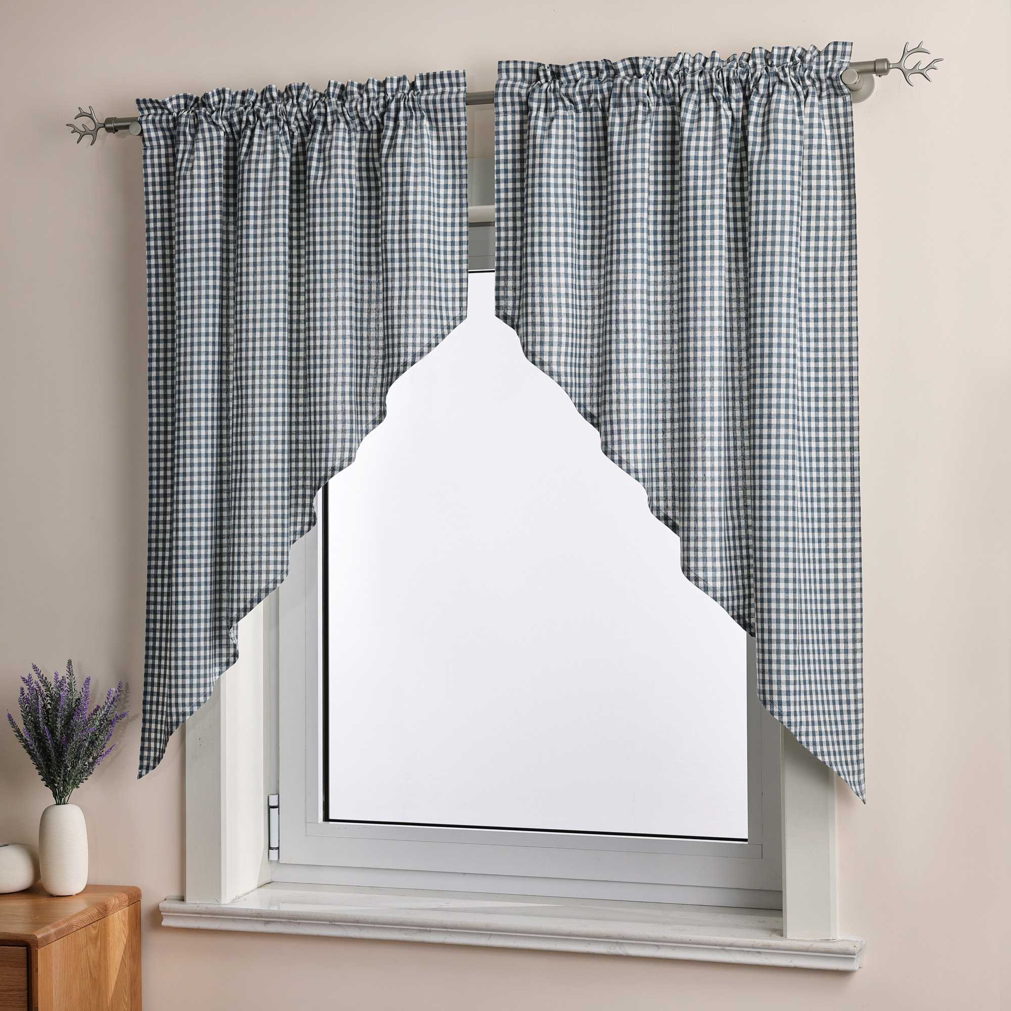 Kurzgardinen im Volant-Stil mit Karomuster 2er Set