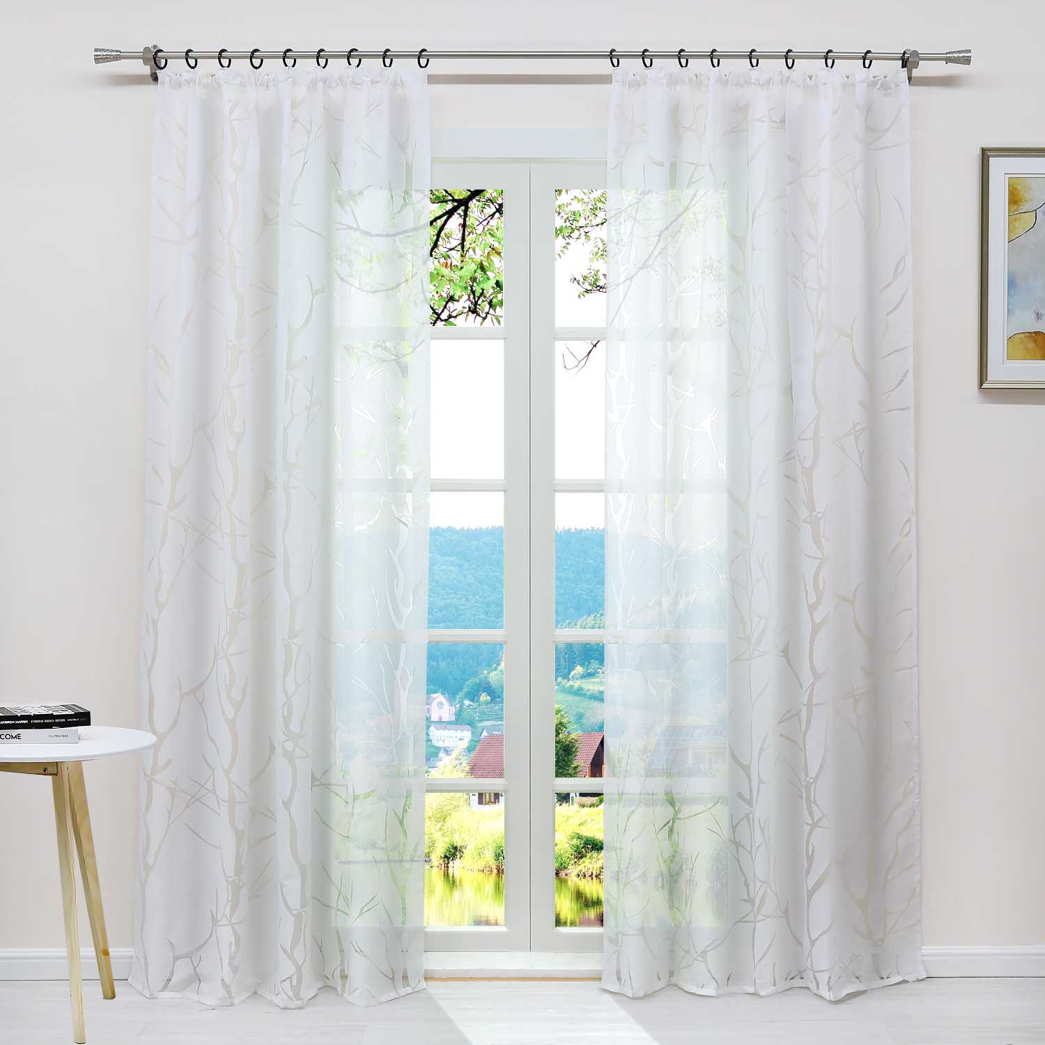 Transparenter Vorhang mit grobes Zweigmuster leicht Schutzfunktion Lichtdurchlässigkeit Gartenstil 1 Stück