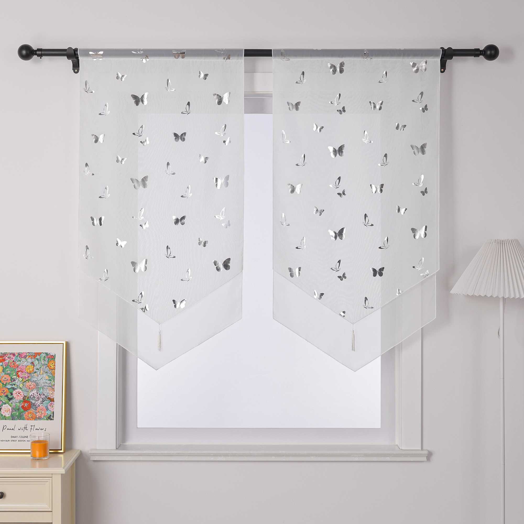 Scheibengardine Bistrogardine mit Schmetterlingsmuster Modern Voile Küche Gardinen Transparent 1 Stück