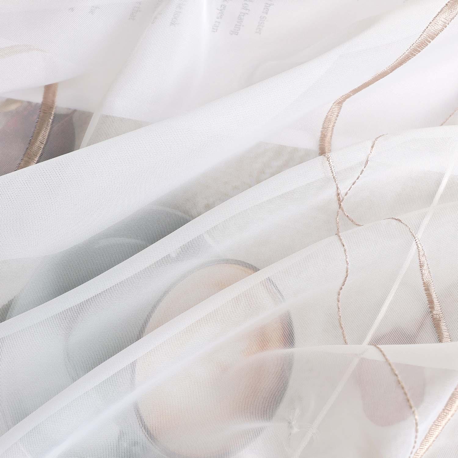 Raffrollo mit Klettband Küche Gardinen Raffgardinen Voile Bändchenrollo mit Wellenperlenmuster Stickerei Transparent 1 Stück